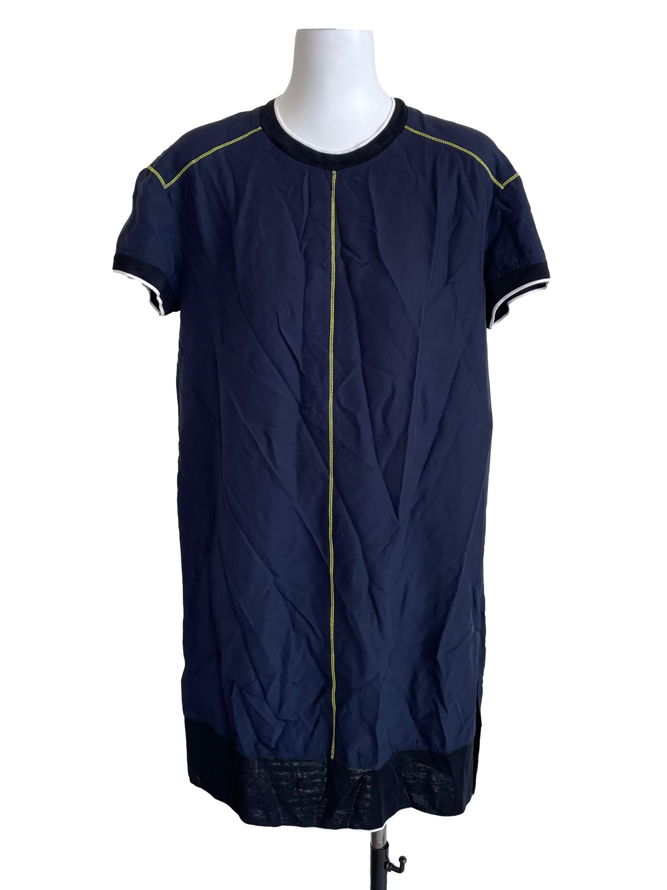 Navy Neon Stitch Round Neck Dress