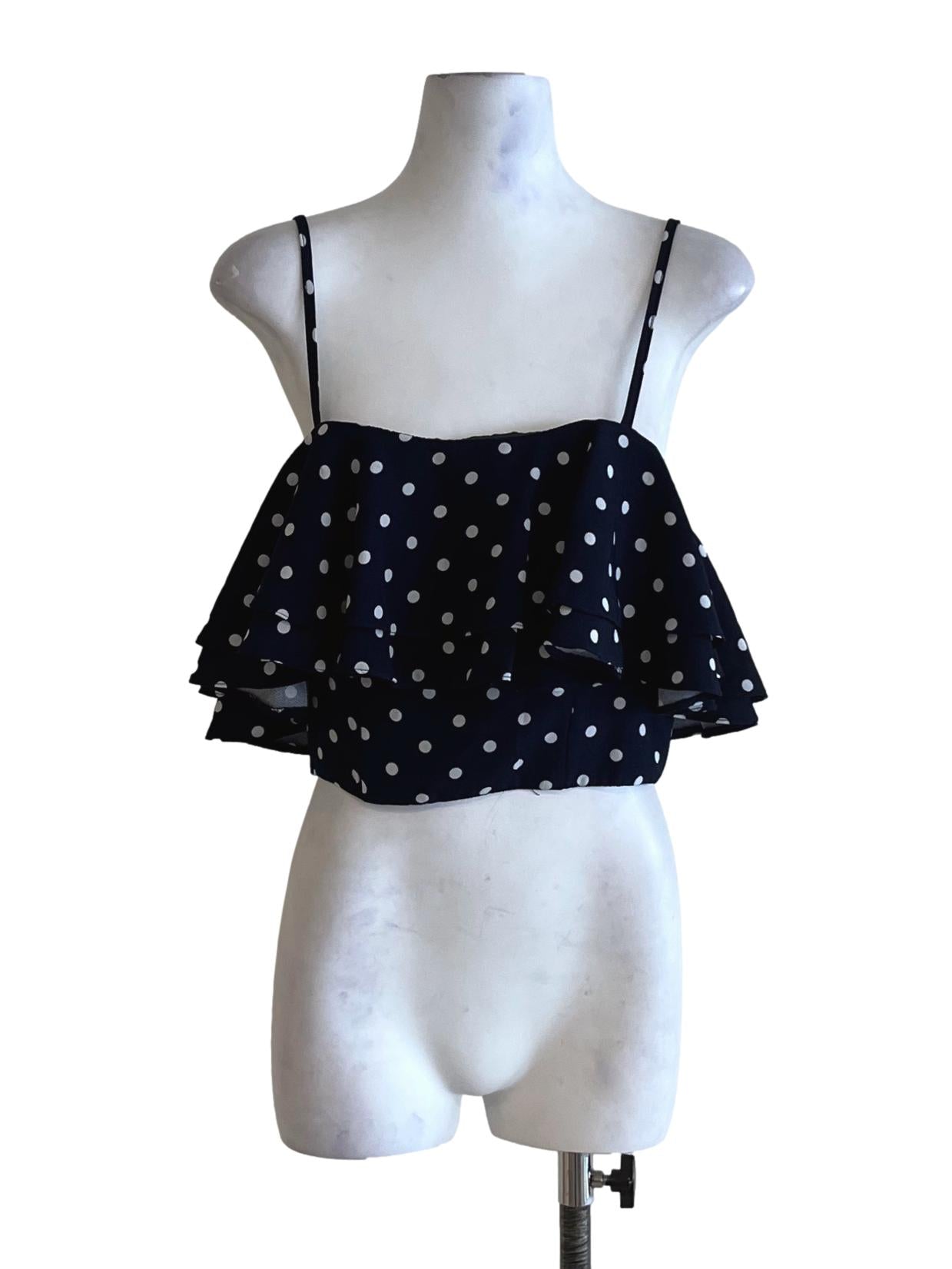 Navy Blue Polka Dot Cropped Top