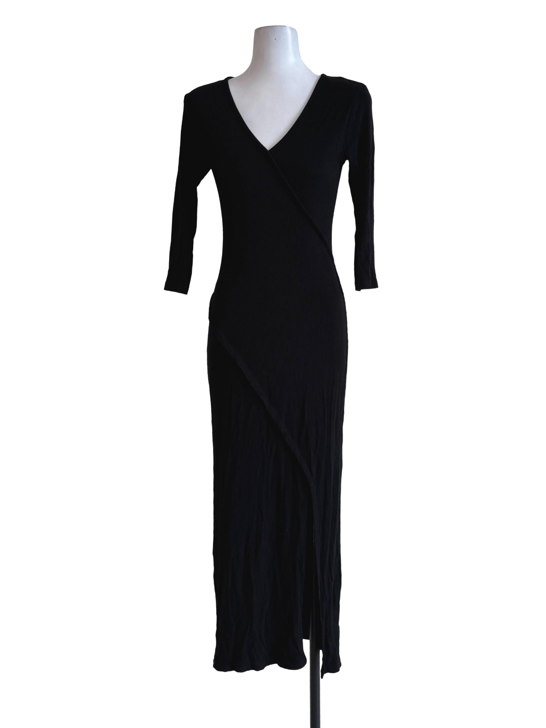 Textured Black Long Sleeve Bodycon Dress