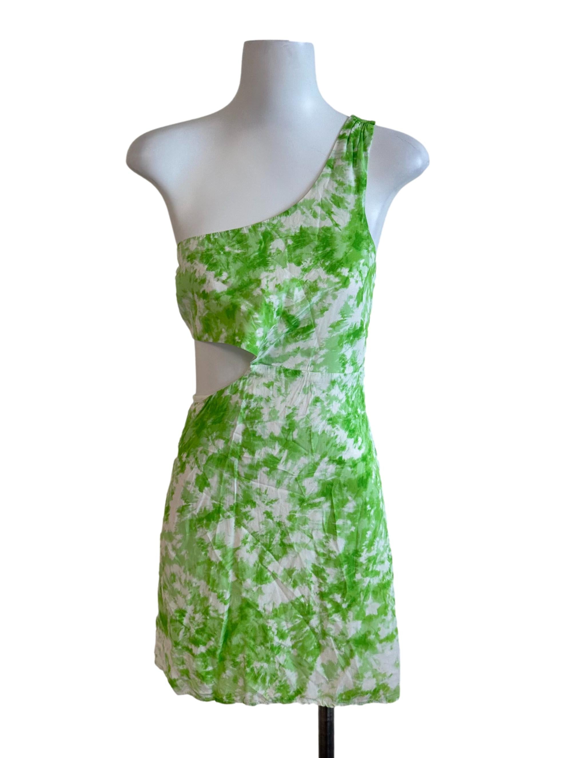 Pear Green Pattern Asymmetric Dress