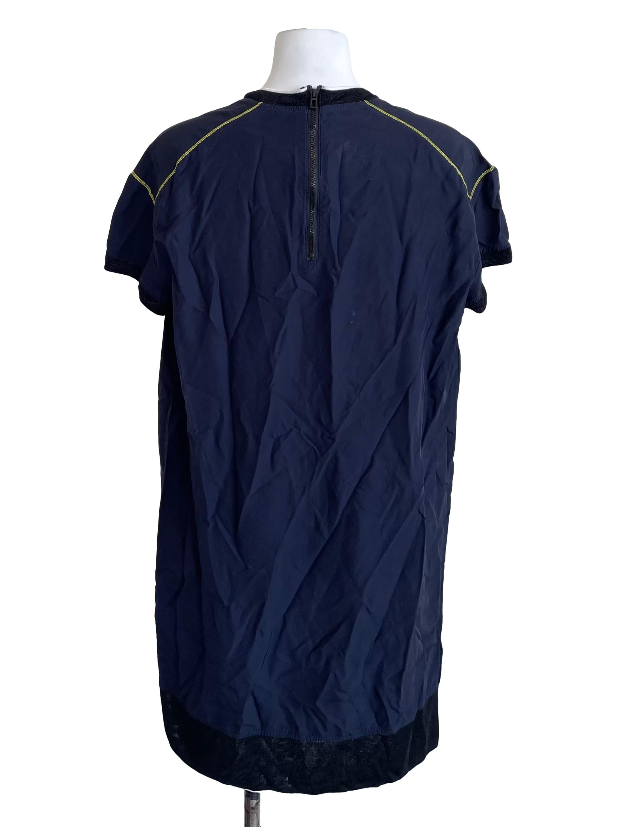 Navy Neon Stitch Round Neck Dress