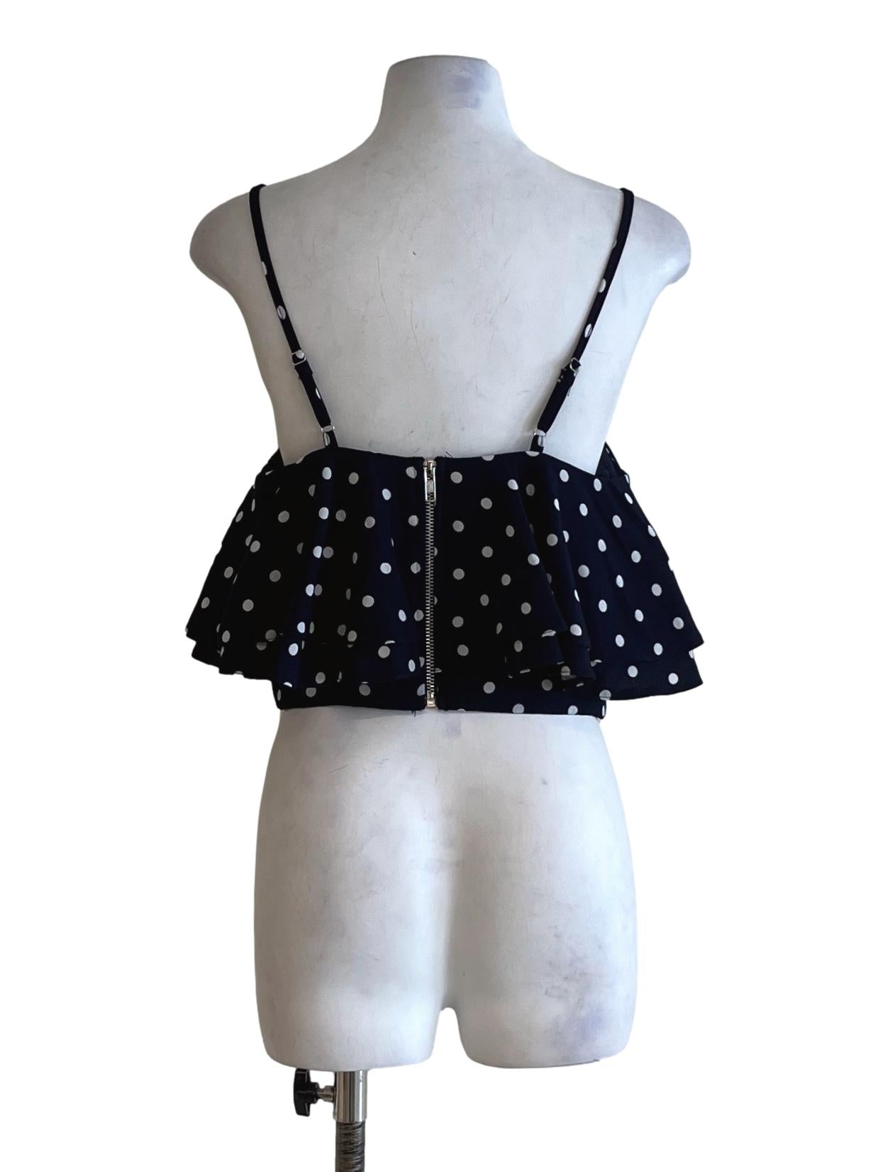 Navy Blue Polka Dot Cropped Top