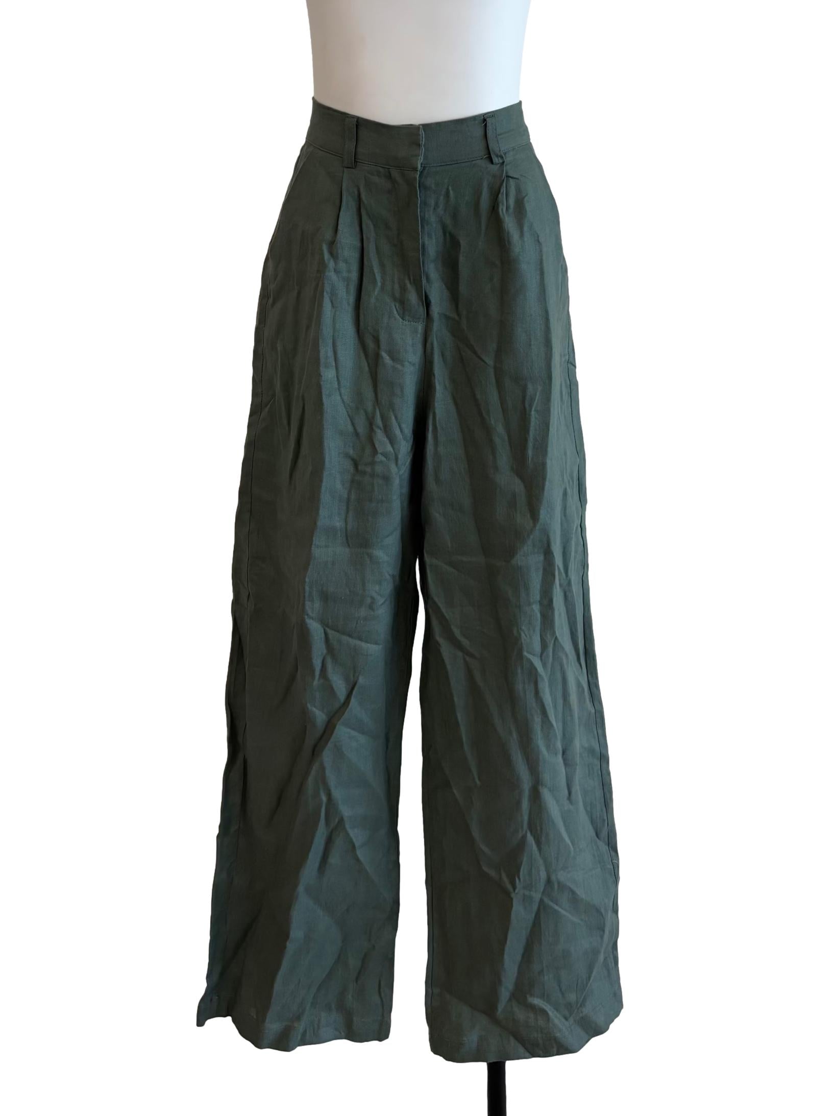 Amazon Green Wide Linen Pants