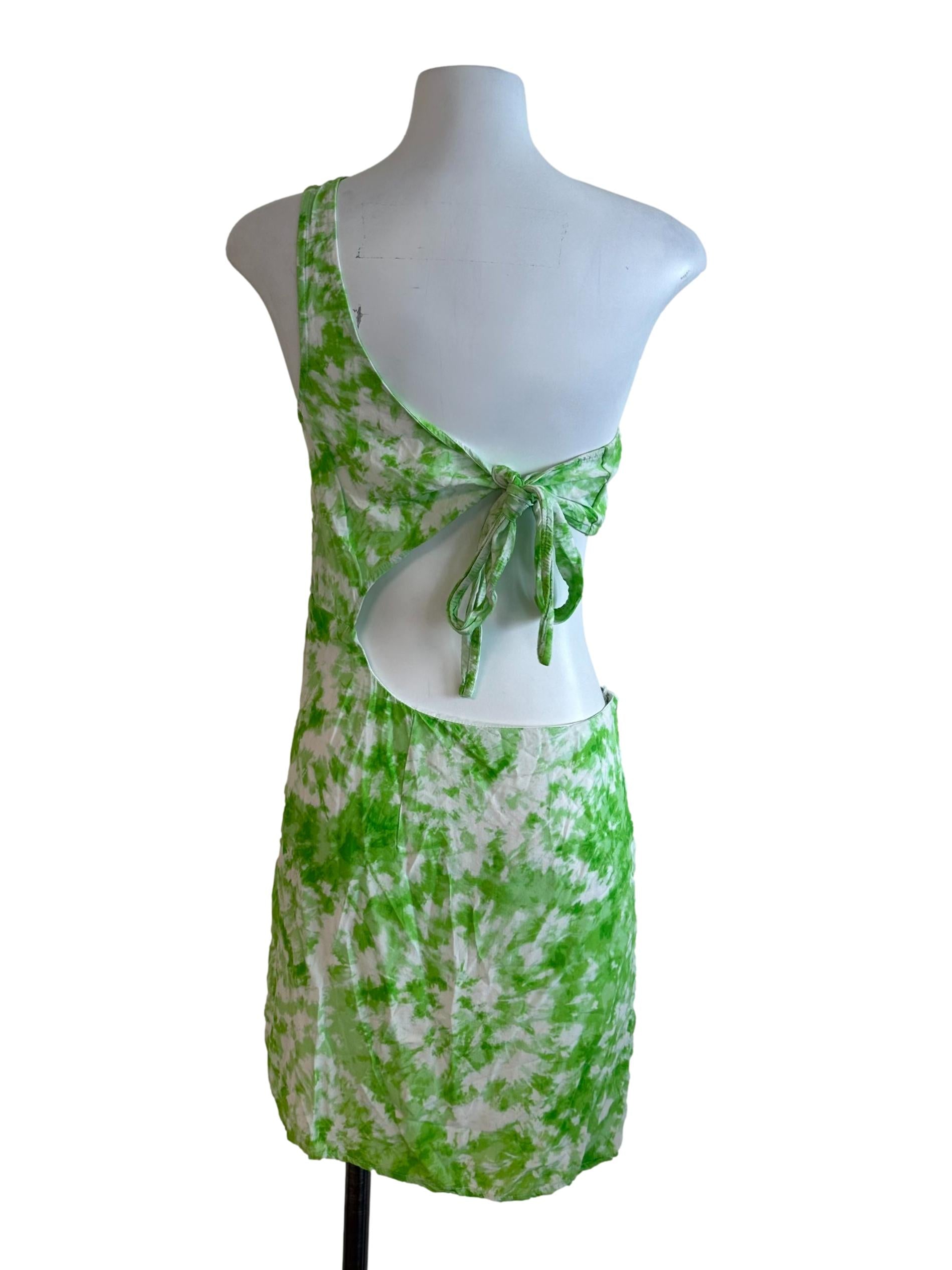 Pear Green Pattern Asymmetric Dress