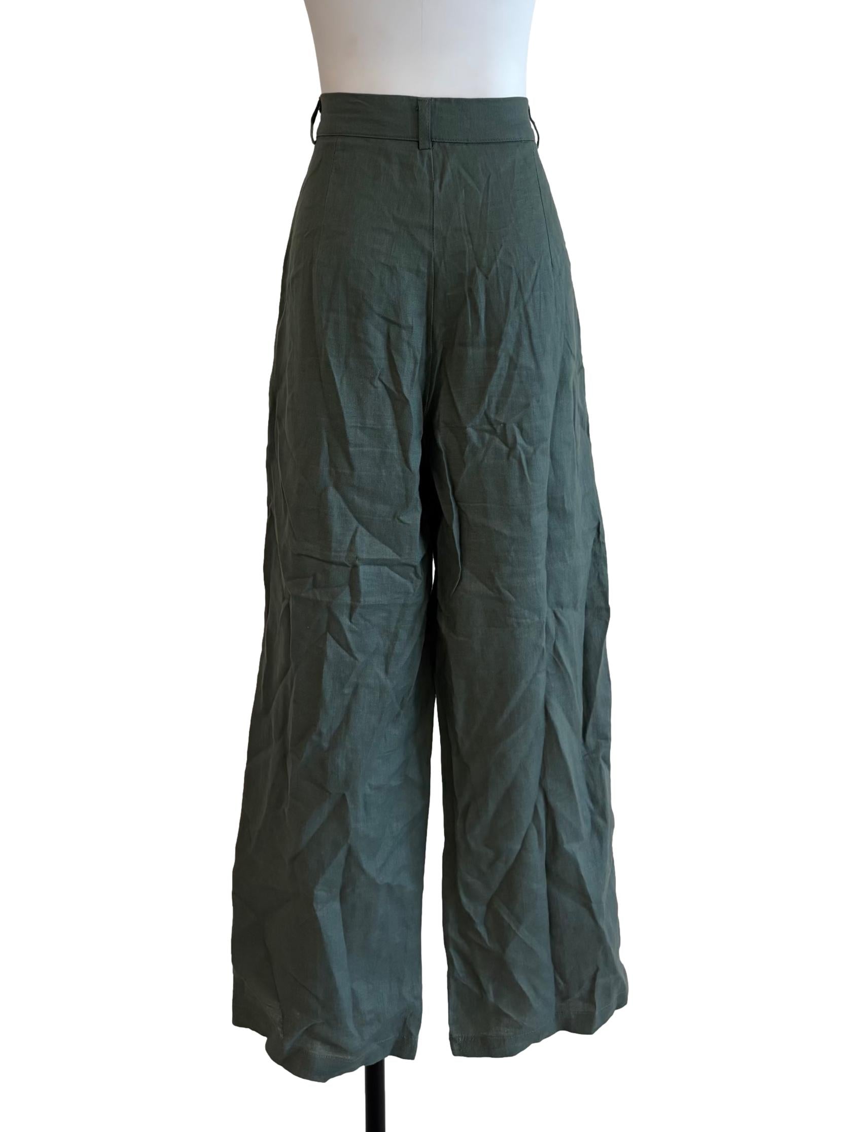 Amazon Green Wide Linen Pants
