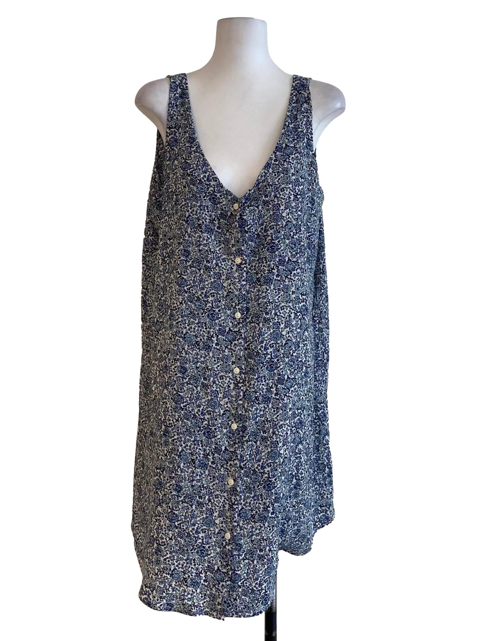 White And Blue Floral Sleeveless Sun Dress