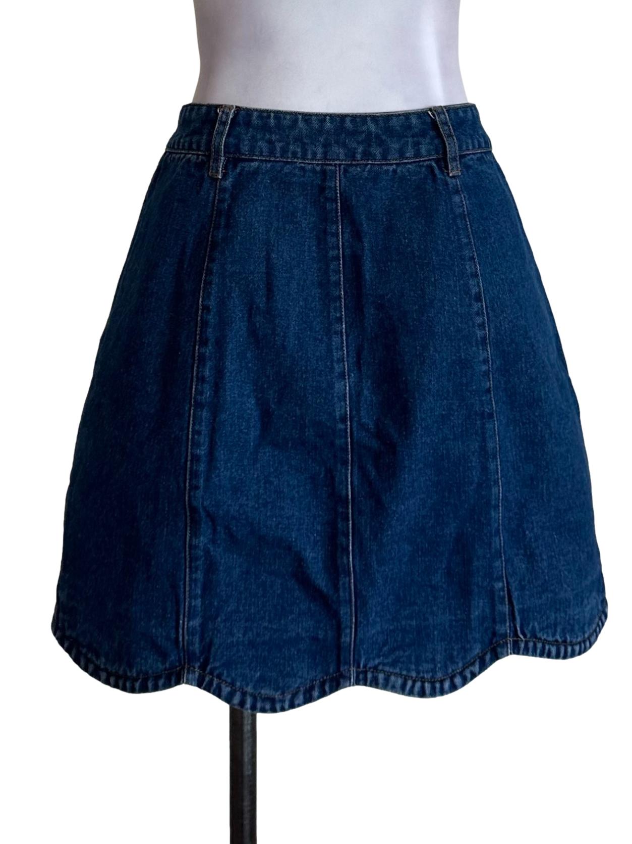 Dark Blue Denim Scallop Skirt