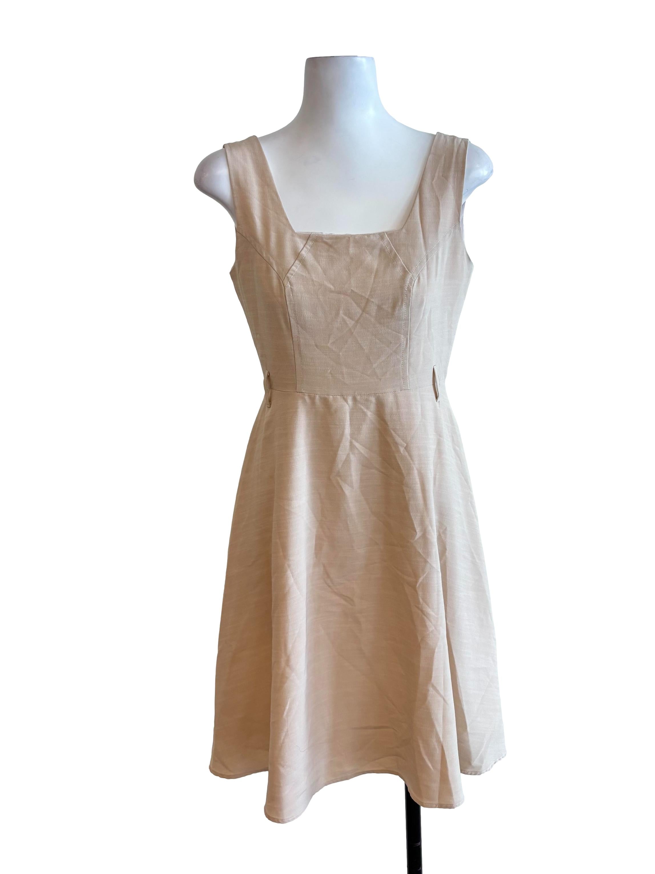 Light Beige Square Neck Apron Dress