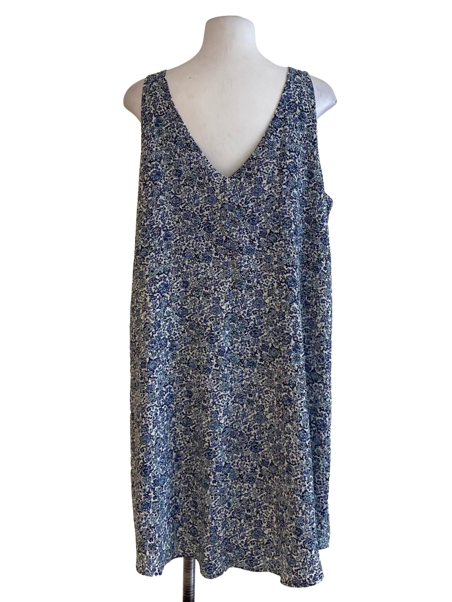 White And Blue Floral Sleeveless Sun Dress