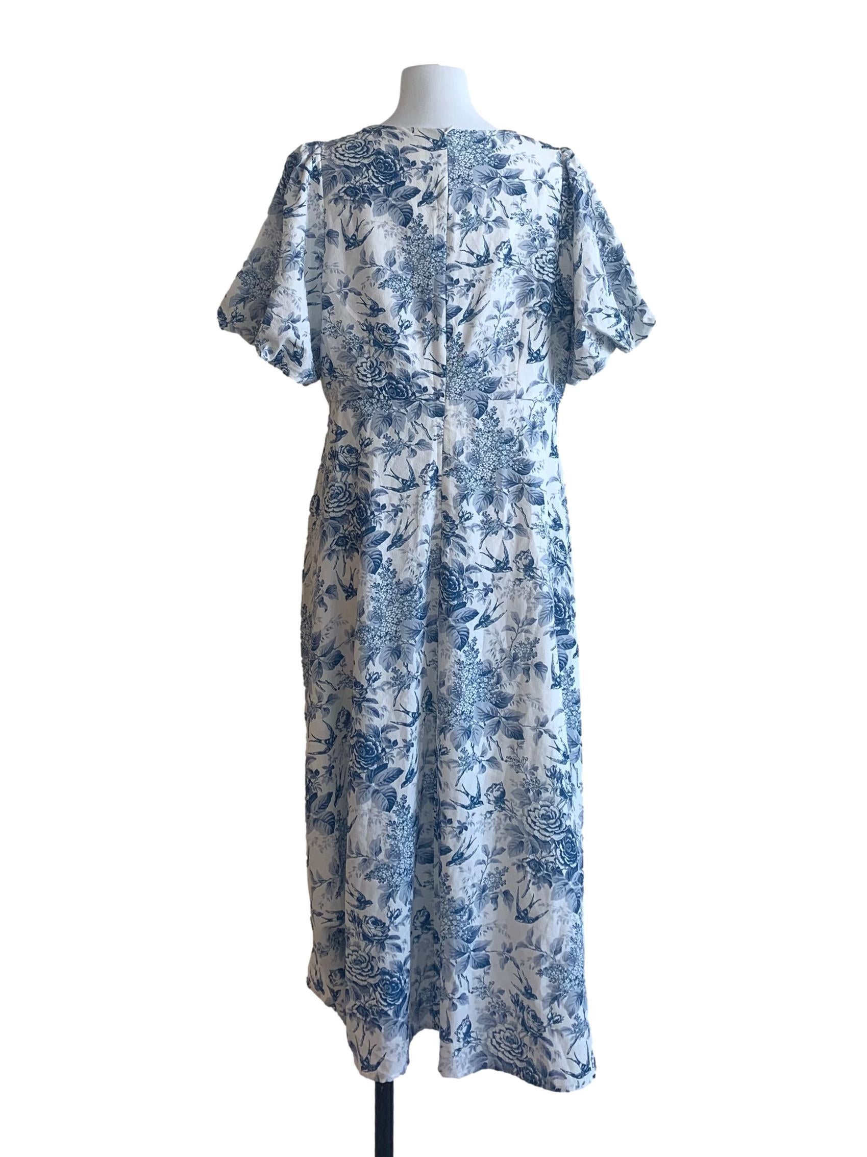 White Blue Floral Pattern Dress
