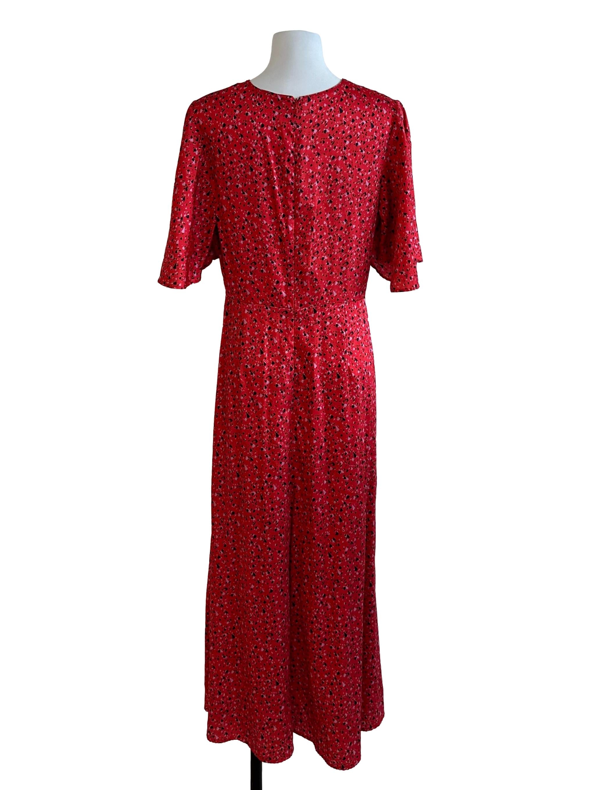Candy Red Pattern V Neck Dress