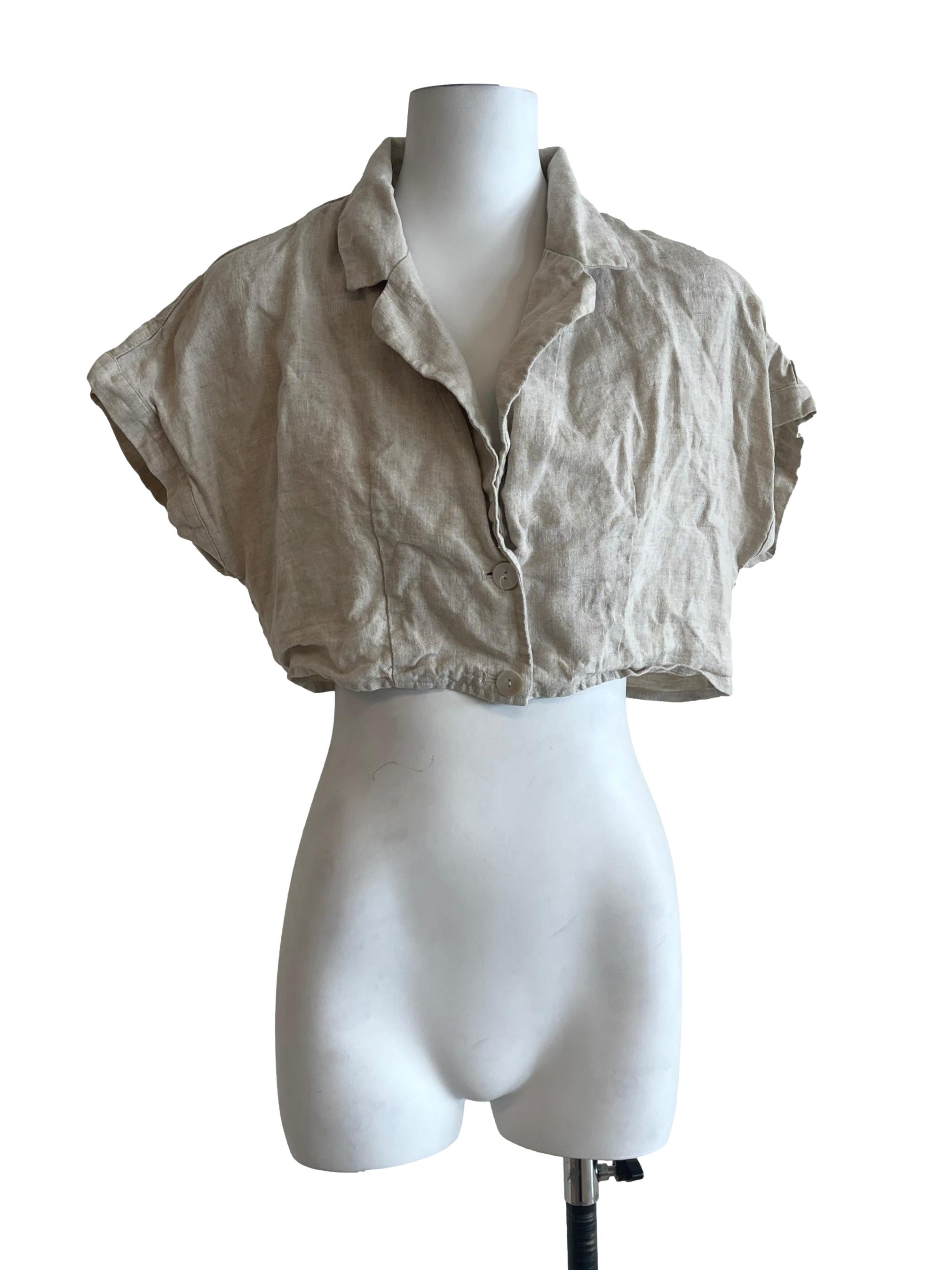 Linen Crop Collared Top OSN