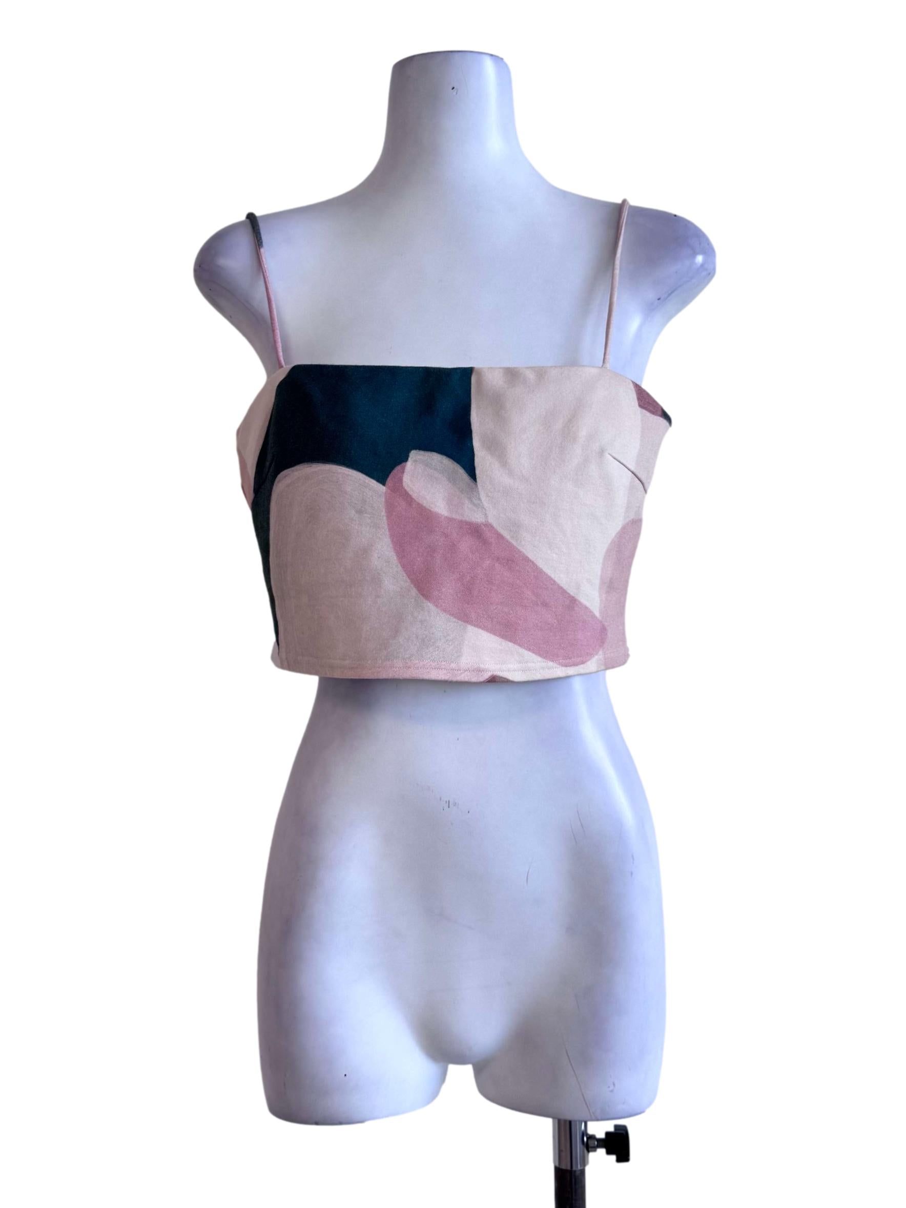 Multicolour Square Neck Sleeveless Crop Top