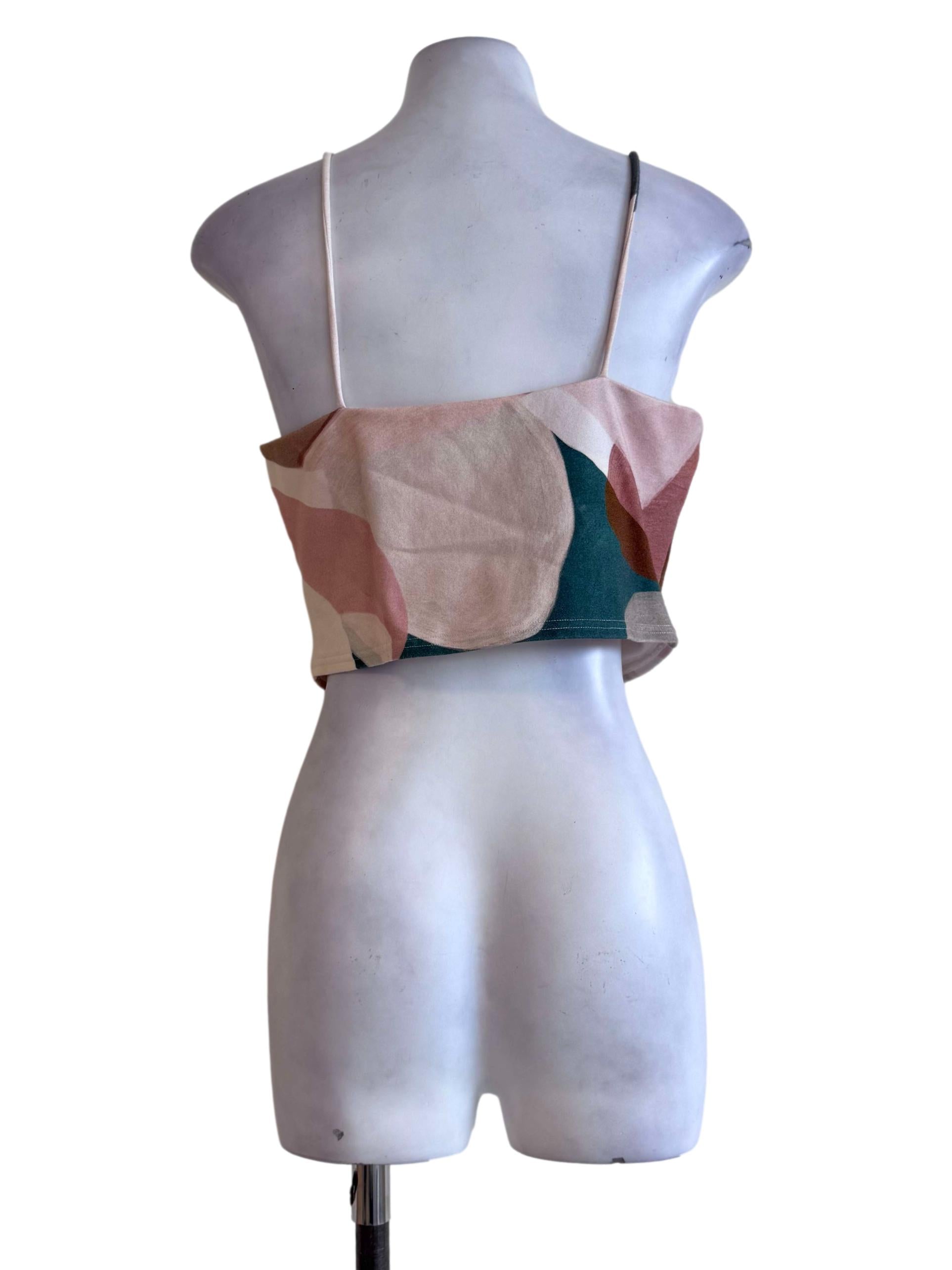 Multicolour Square Neck Sleeveless Crop Top