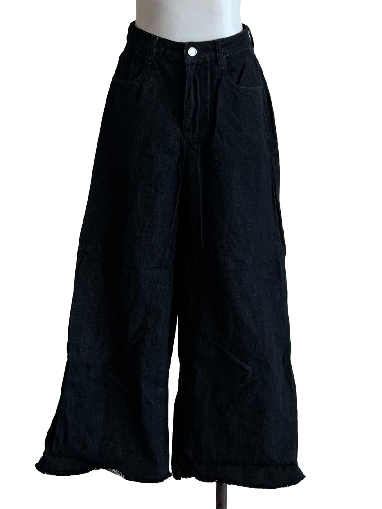 Black Denim Wide Leg Jeans