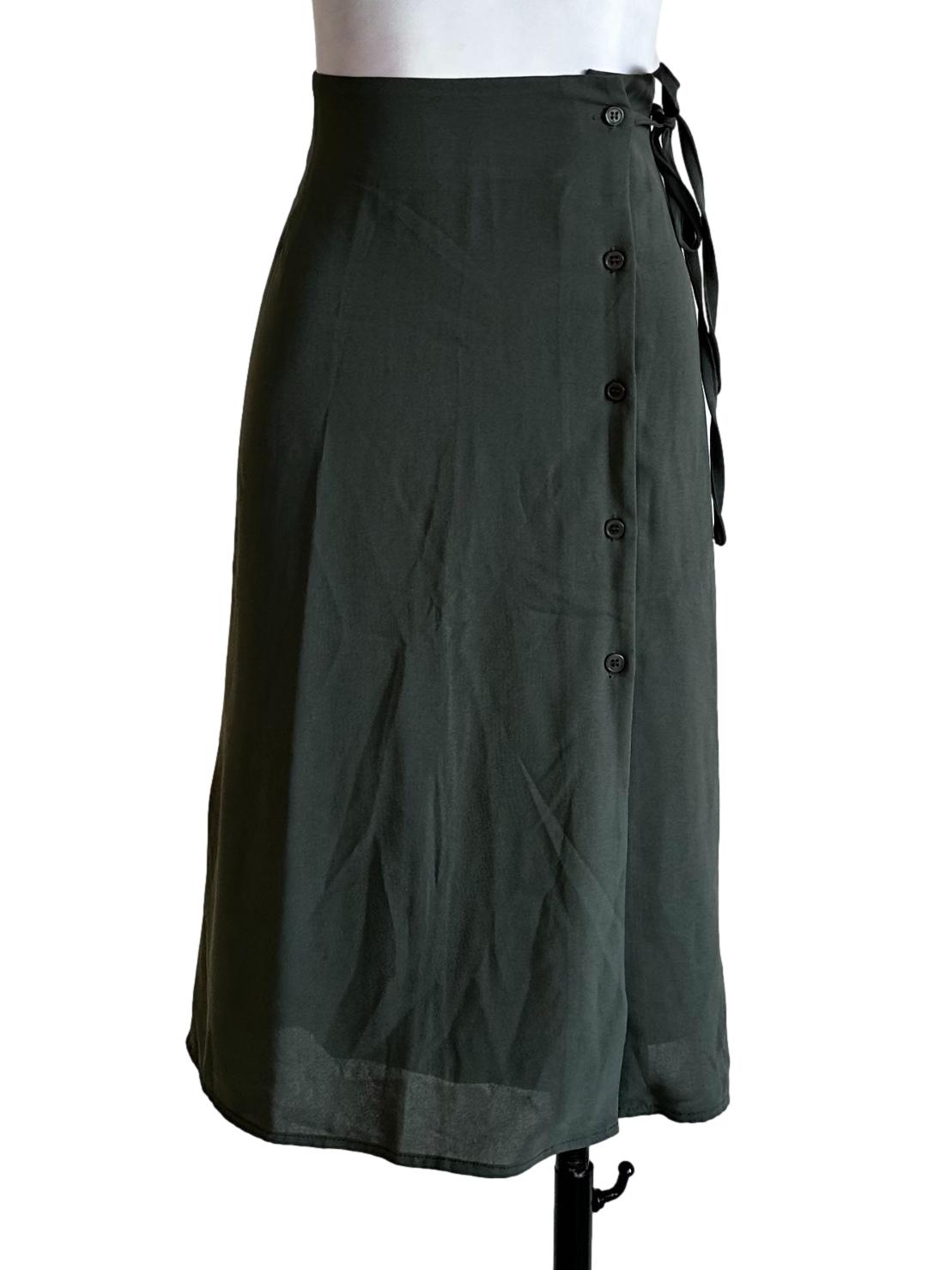 Pickle Green Plain Button Skirt