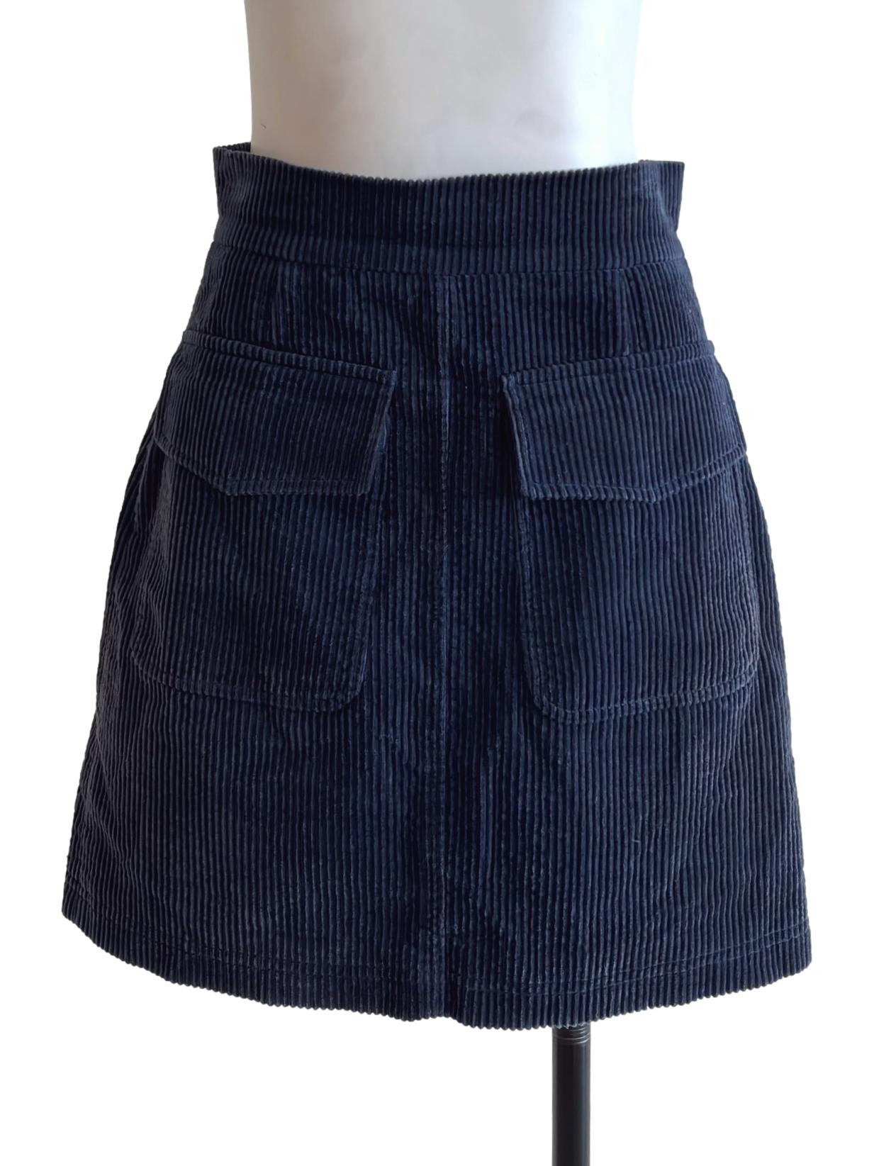 Navy Blue Corduroy Mini Skirt