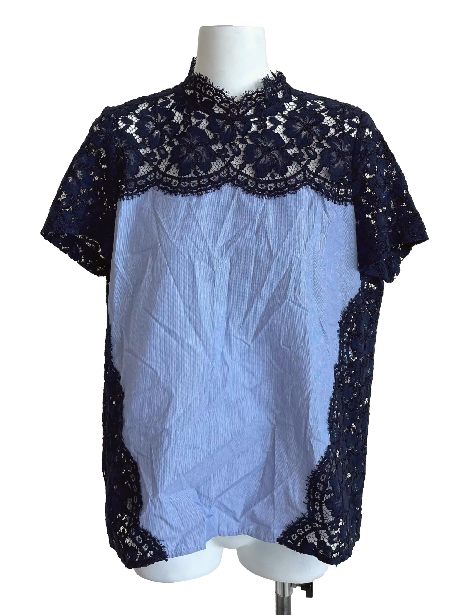 Navy Lace Mid Neck Top