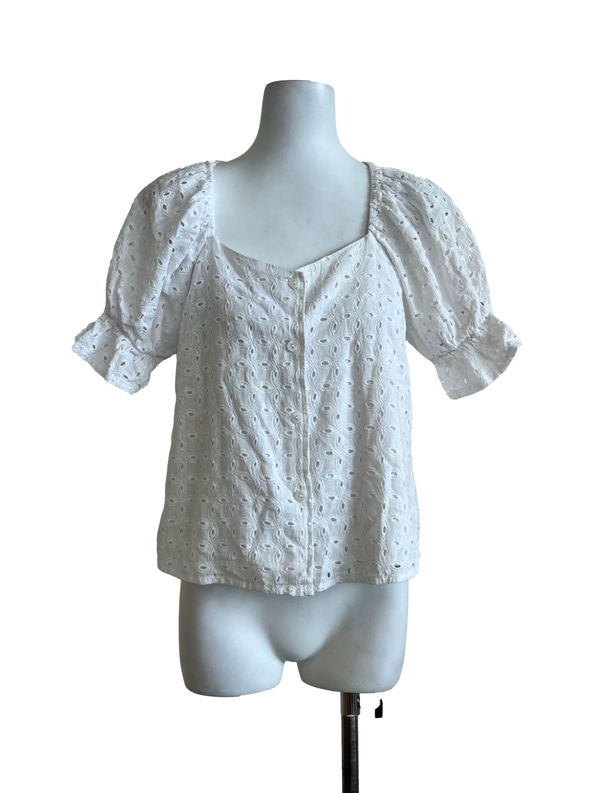 White Lace Short Sleeves Blouse