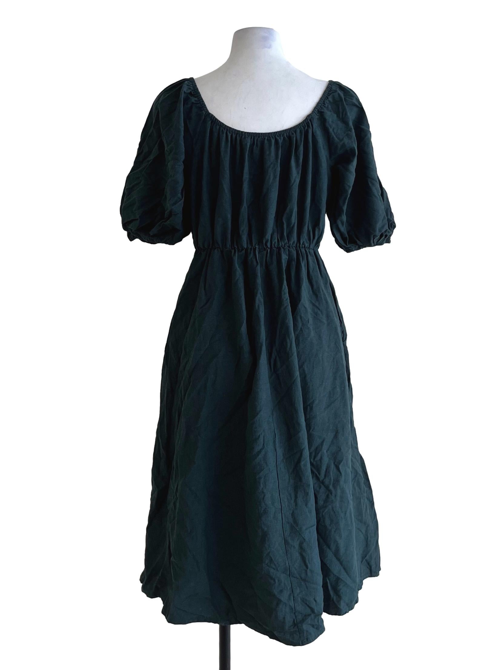 Pine Green Jewel Neckline Empire Dress