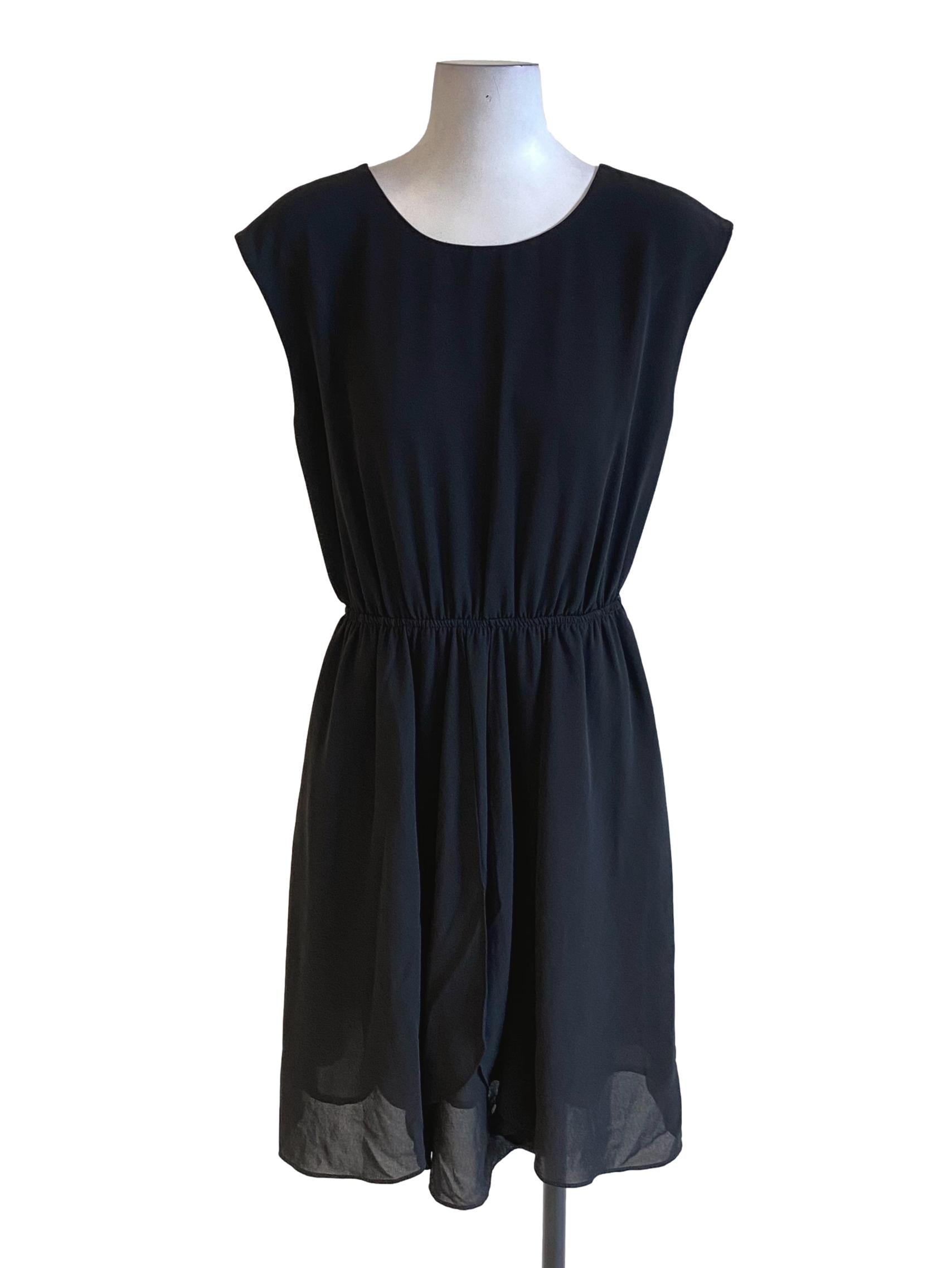 Black Wrap Waist Drop Shoulder Sleeve Dress
