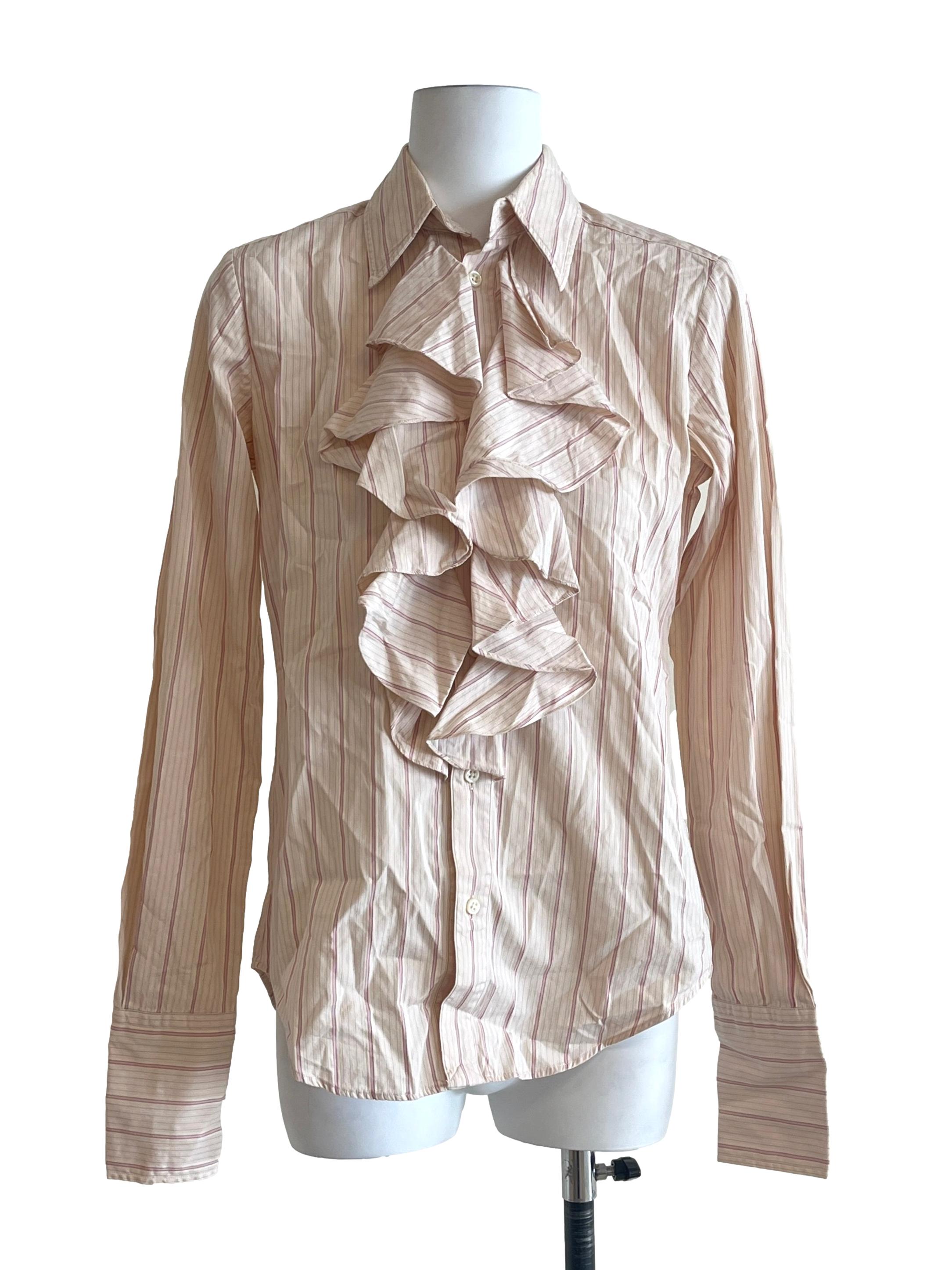 Rose Pink Stripe Long Sleeve Blouse