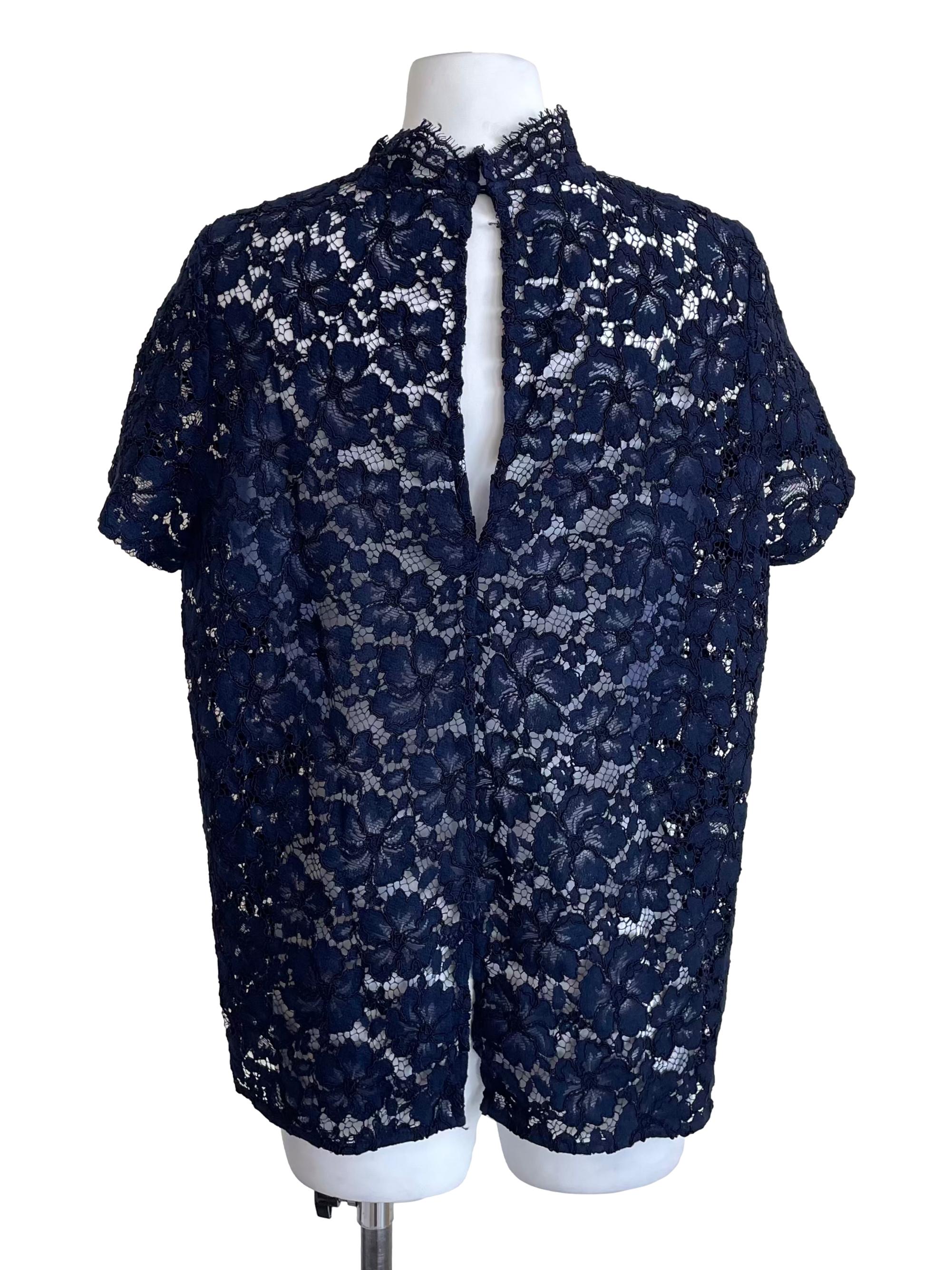 Navy Lace Mid Neck Top