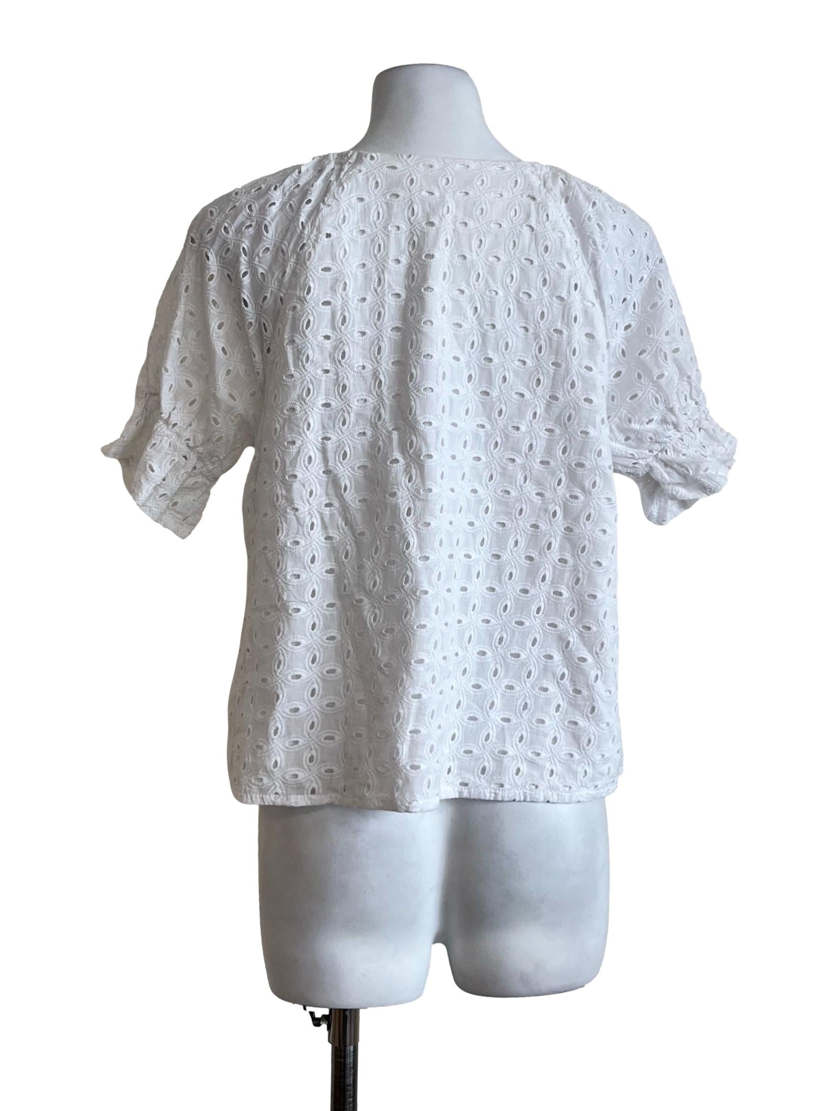 White Lace Short Sleeves Blouse