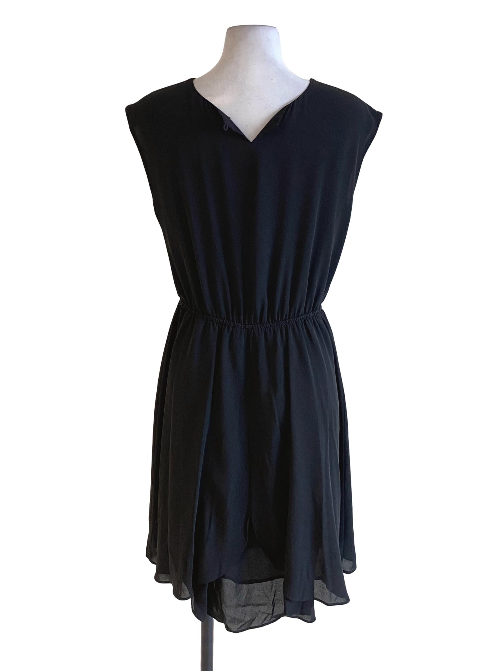 Black Wrap Waist Drop Shoulder Sleeve Dress