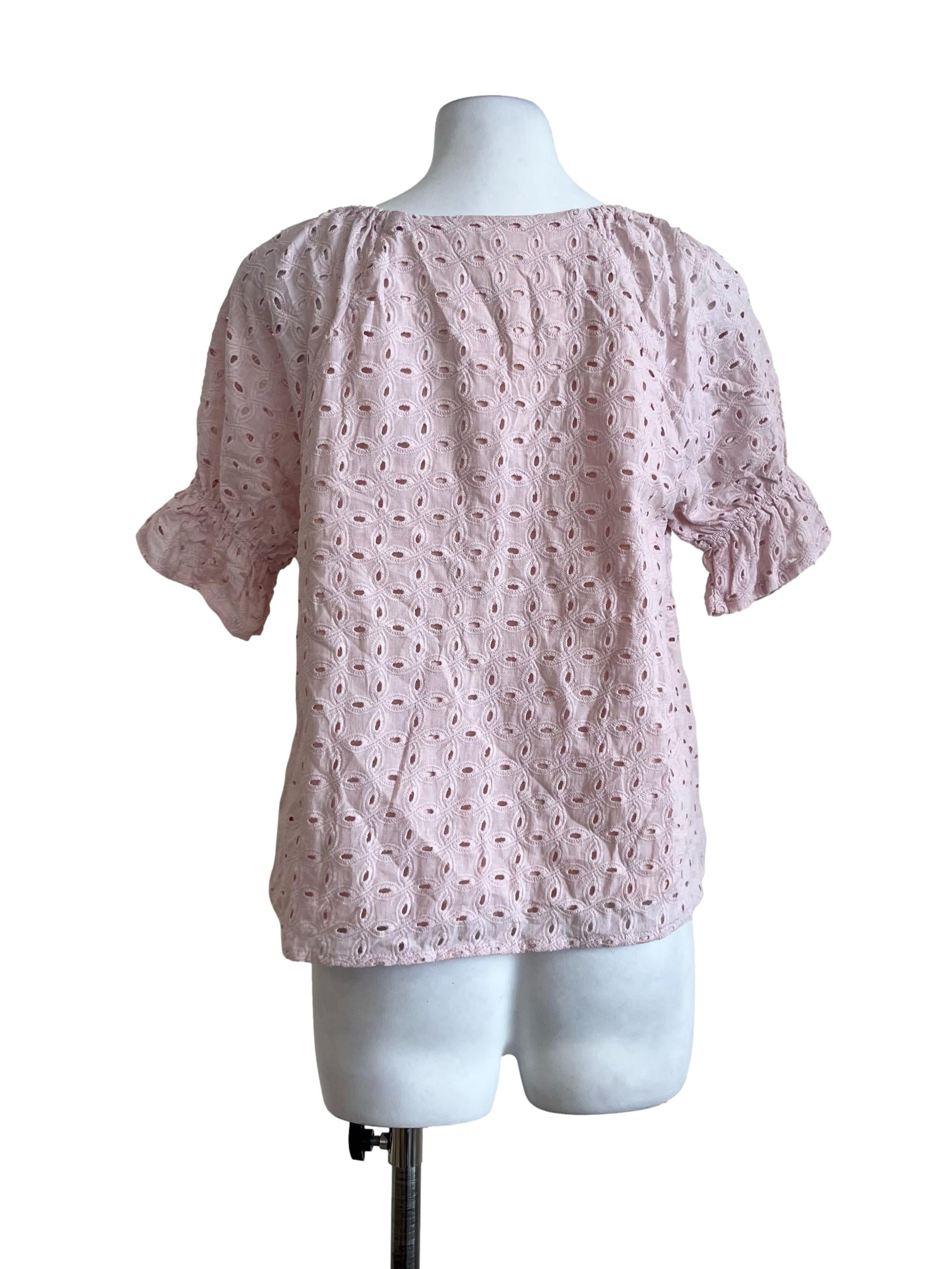 Pink Lace Short Sleeves Blouse