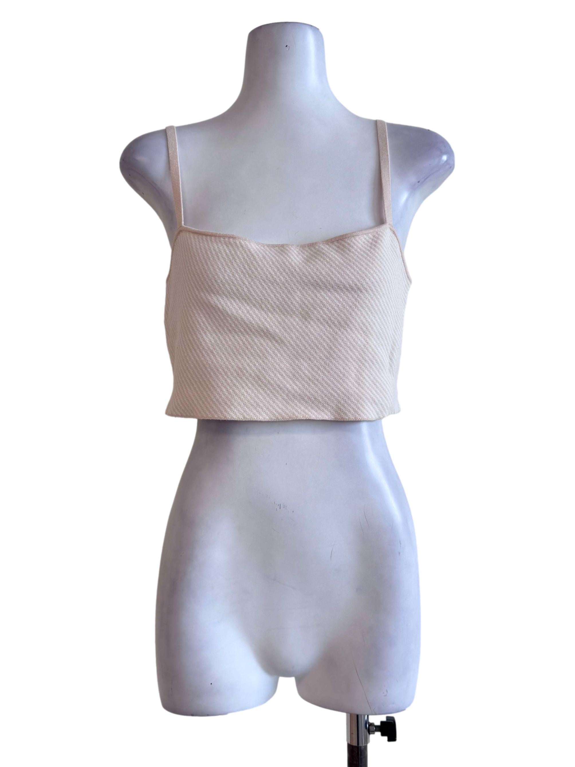 Beige Ribbed Square Neck Crop Top