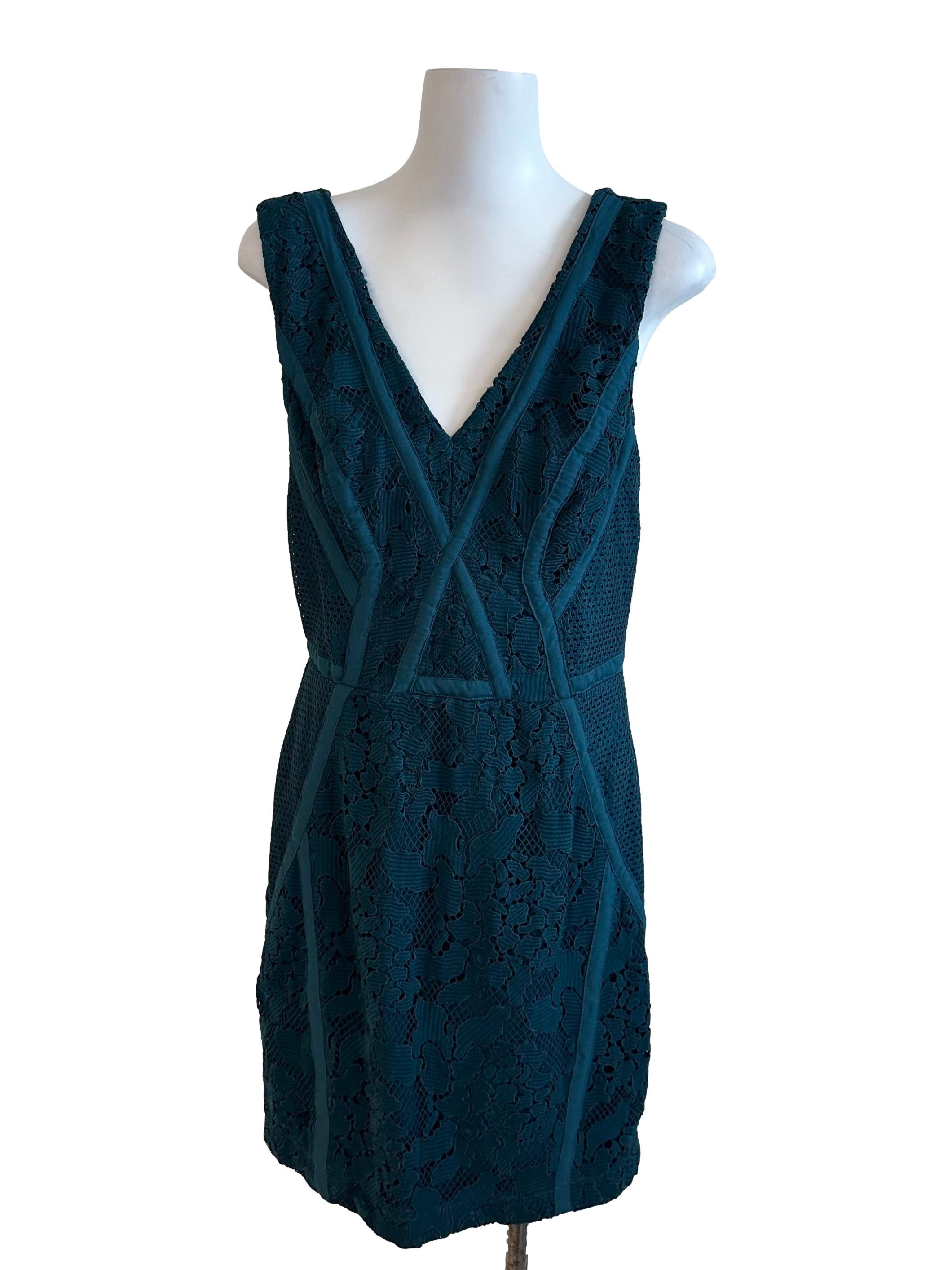 Teal Green Lace V Neck Dress