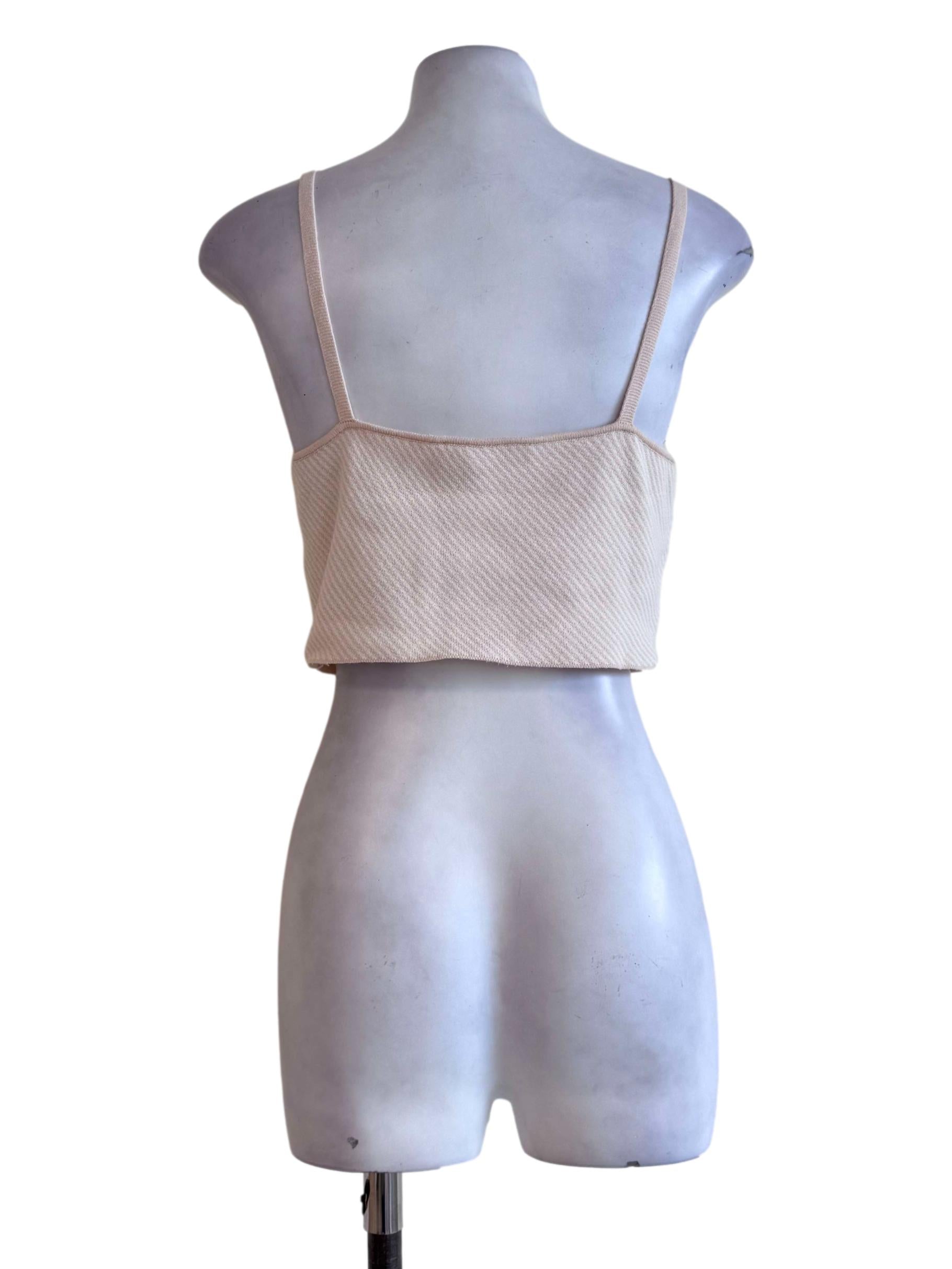 Beige Ribbed Square Neck Crop Top