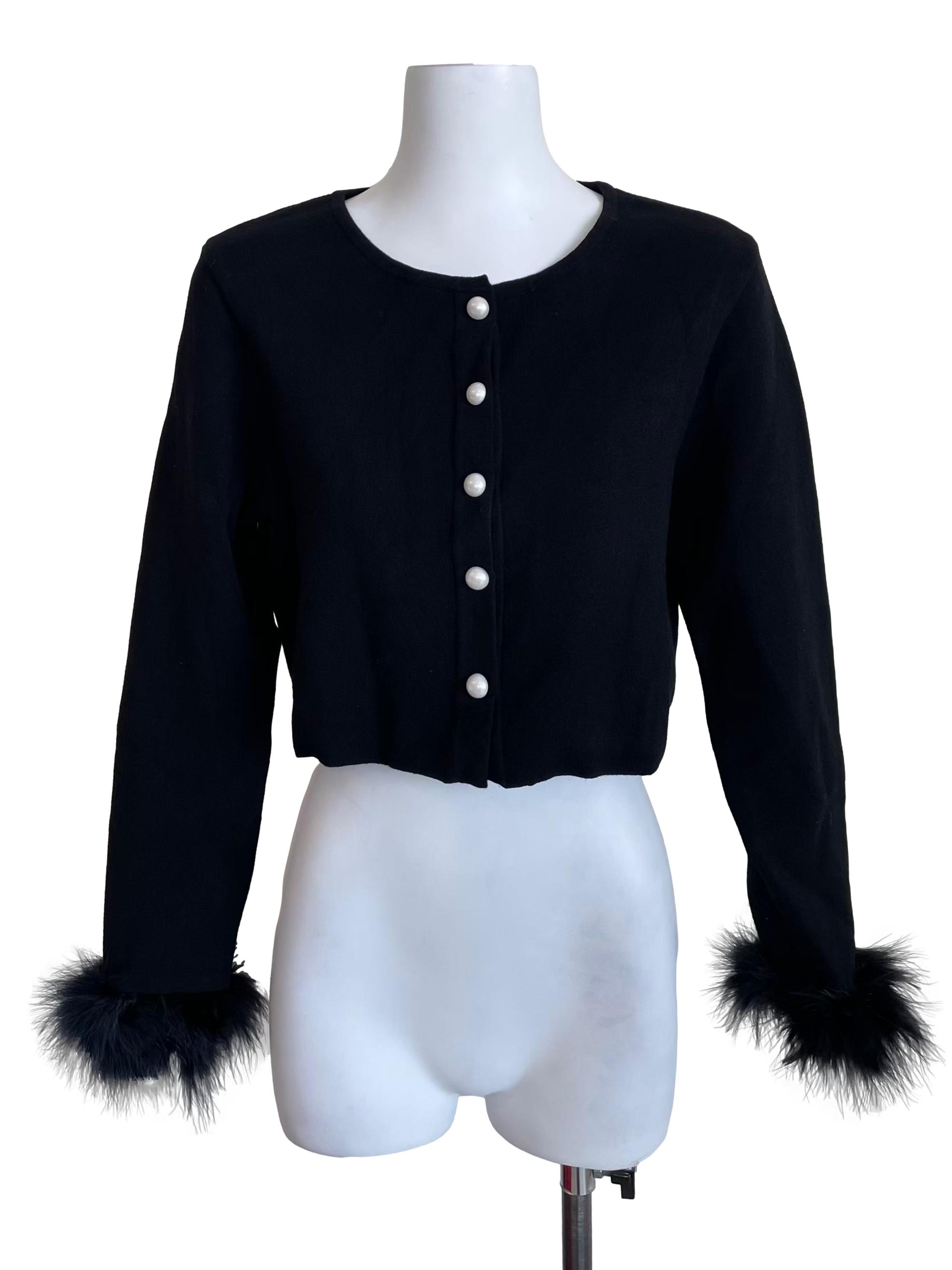 Black Feather Sleeves Cardigan