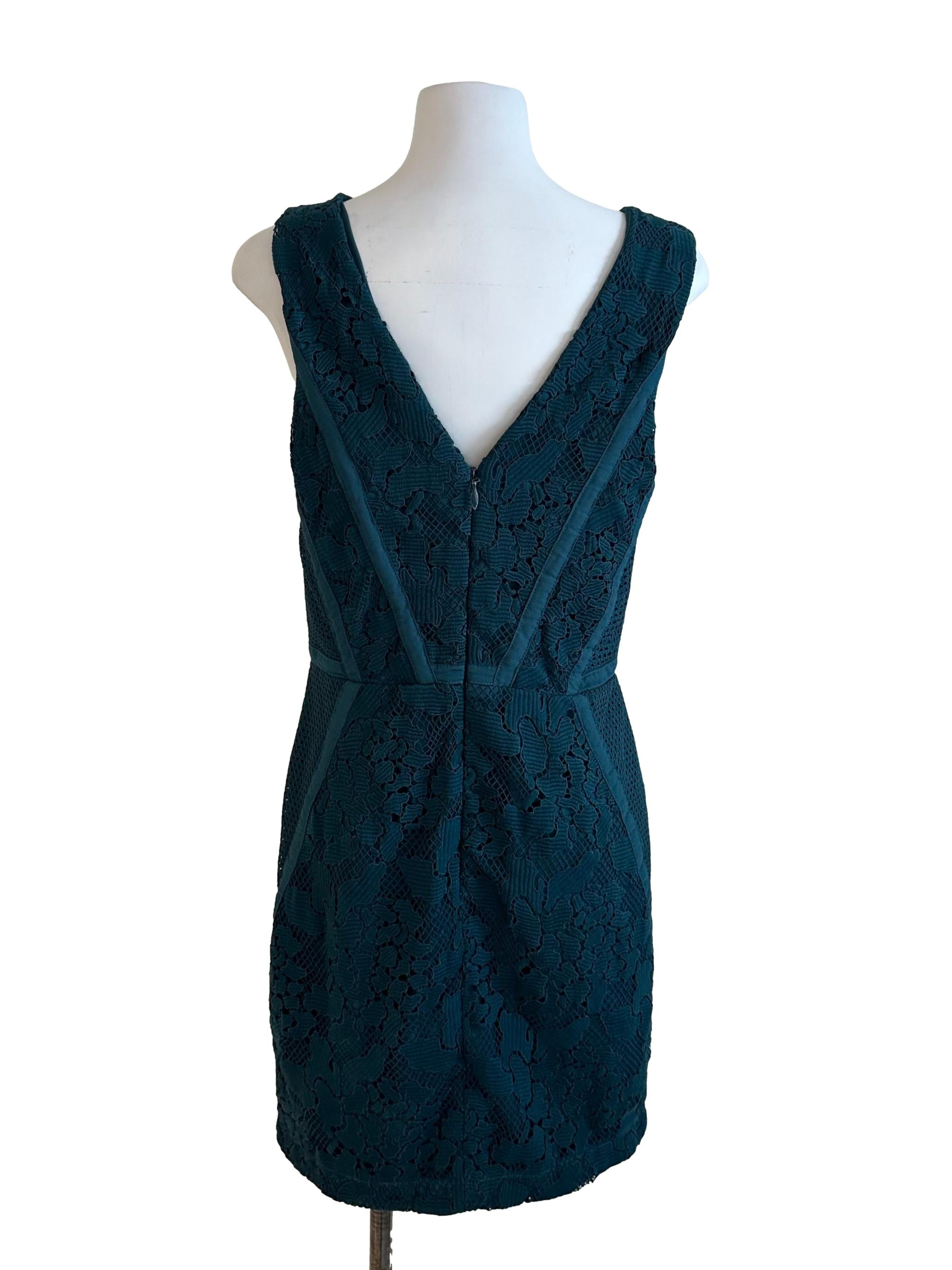 Teal Green Lace V Neck Dress