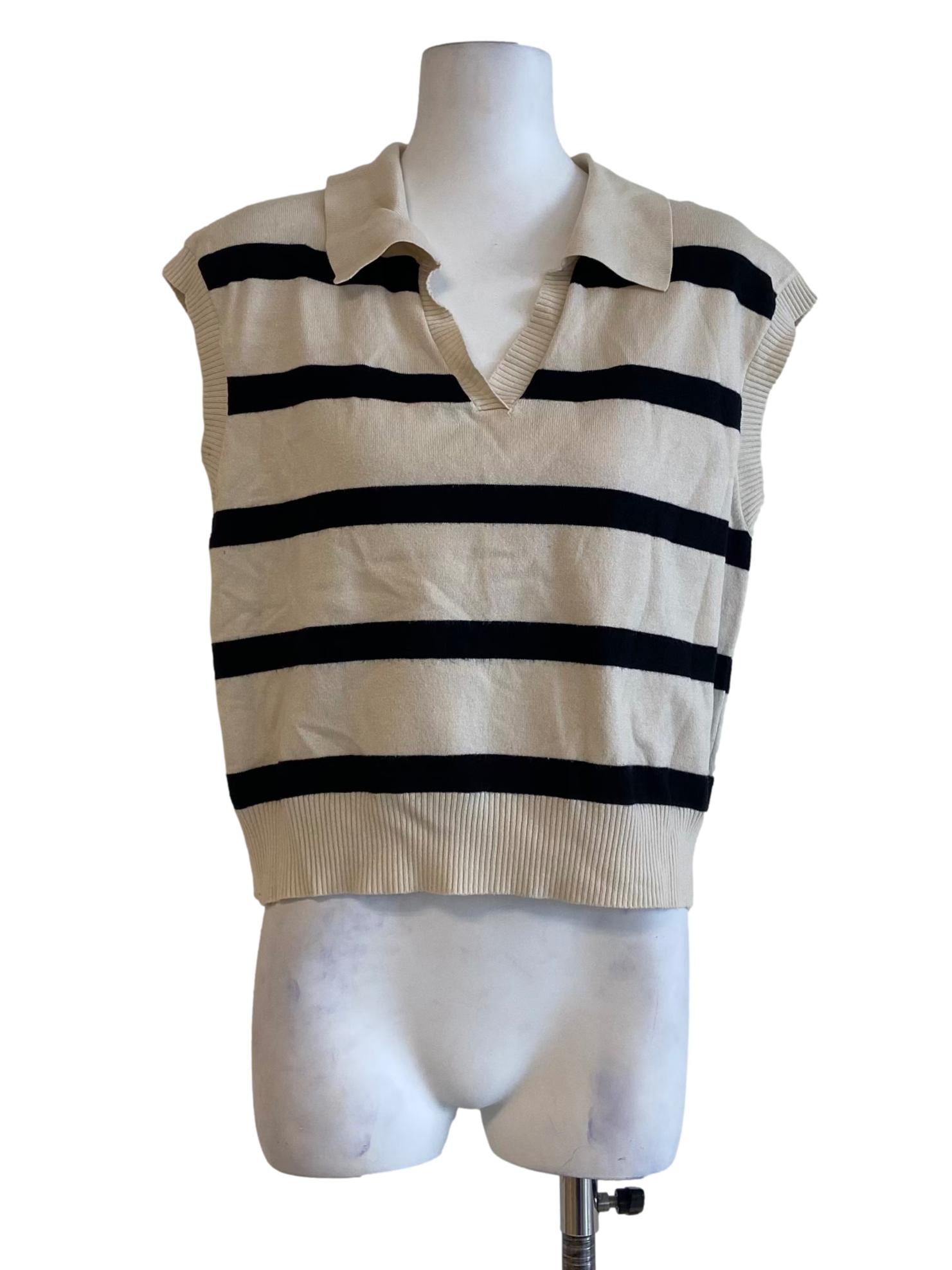 Egg Shell And Black Stripe Sleeveless Top