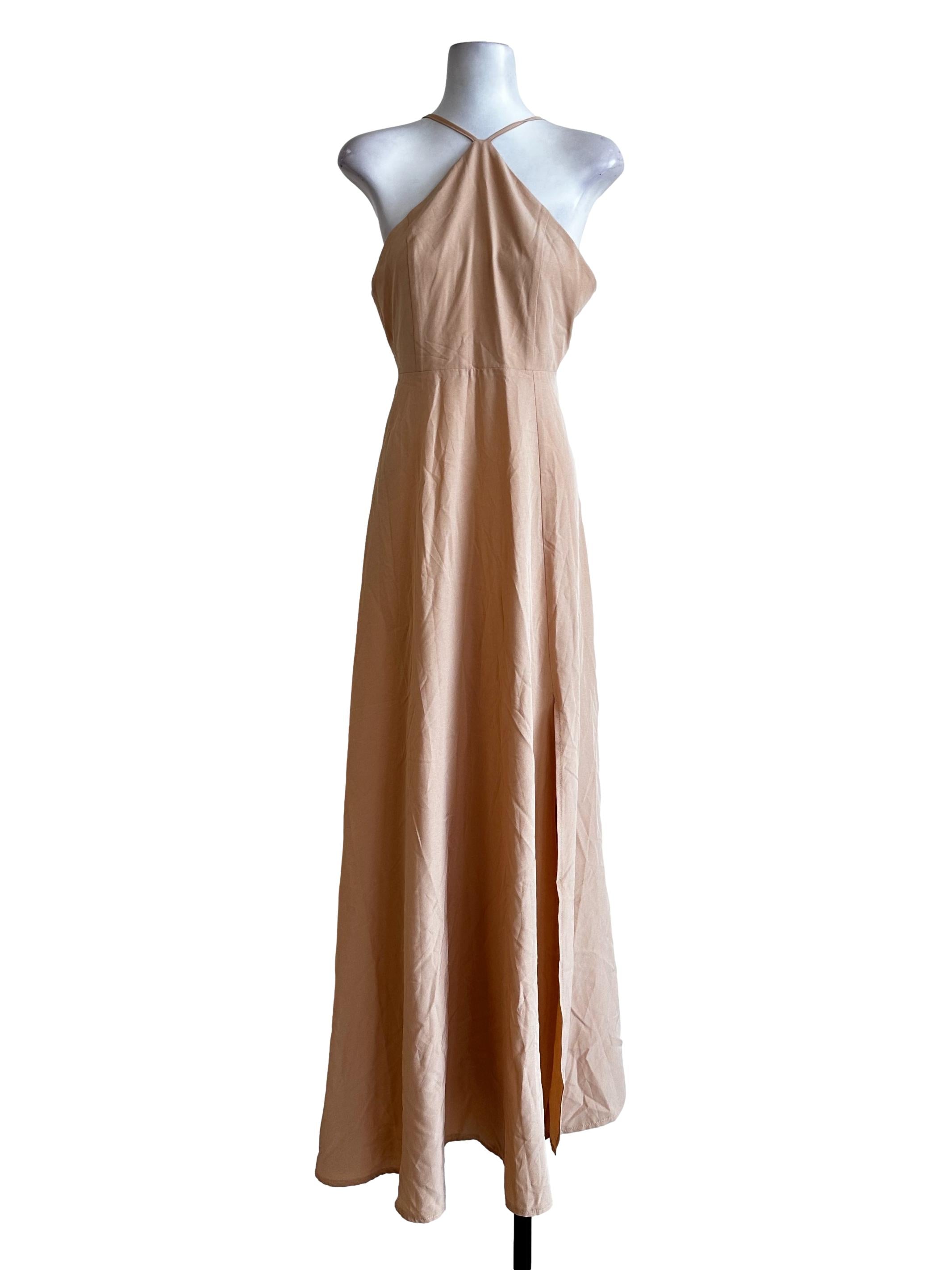 Peach Pink Halter Maxi Dress