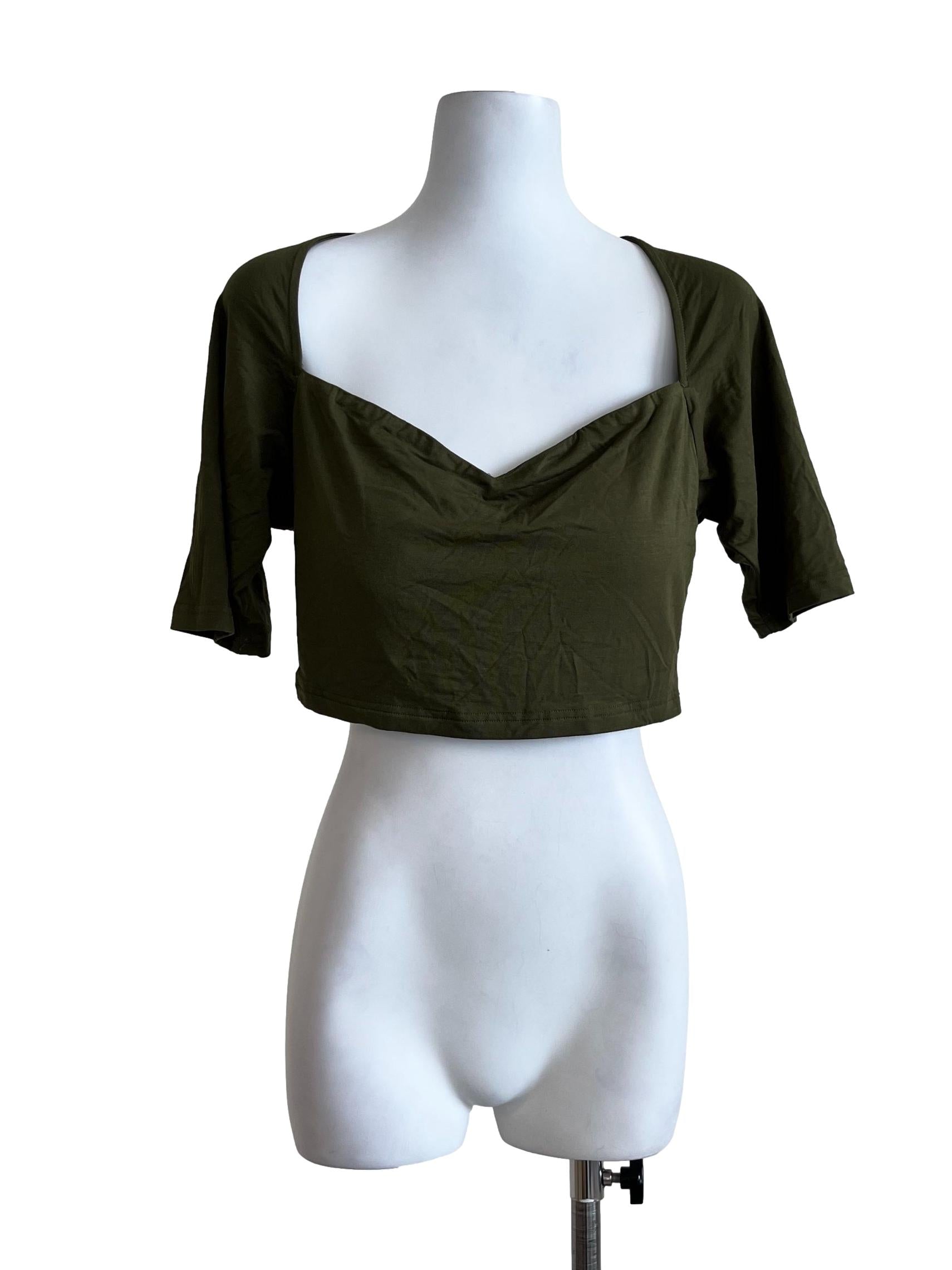 Green Plains Square Neck Elastic Top