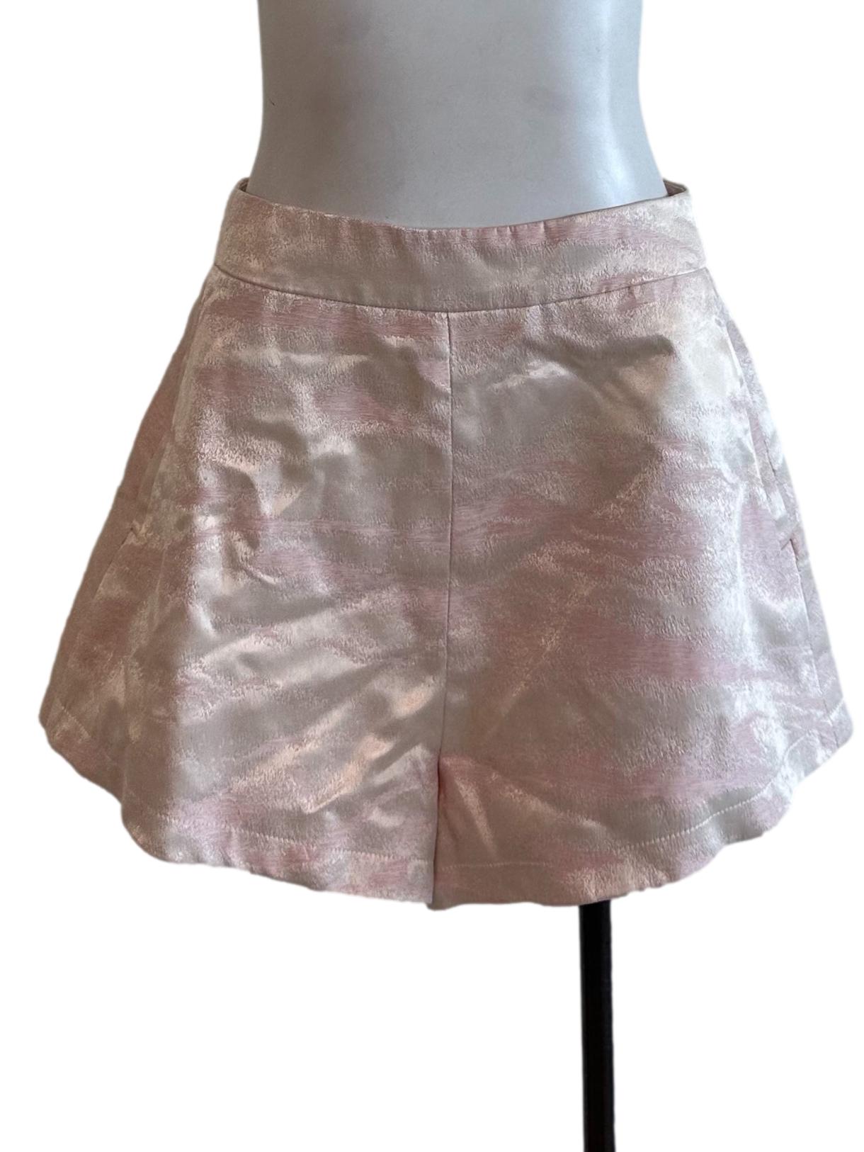 White Pink Soft Brocade Pattern Shorts