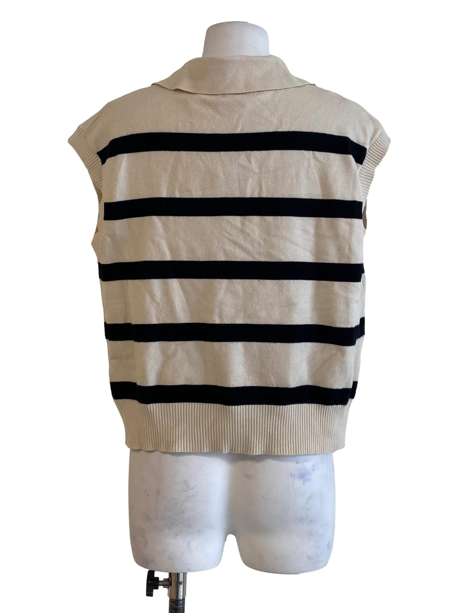 Egg Shell And Black Stripe Sleeveless Top