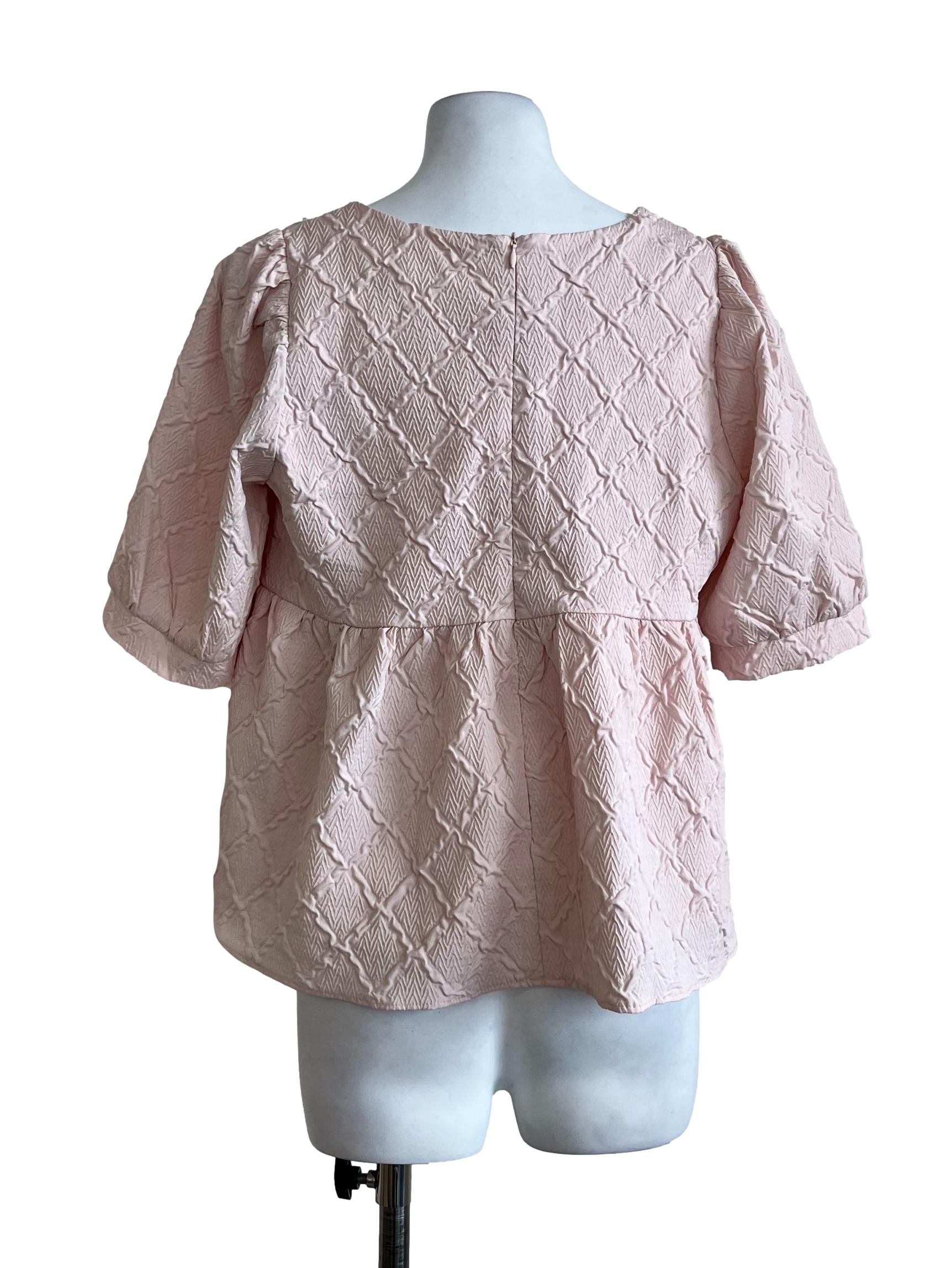 Pink Pattern Short Sleeves Blouse