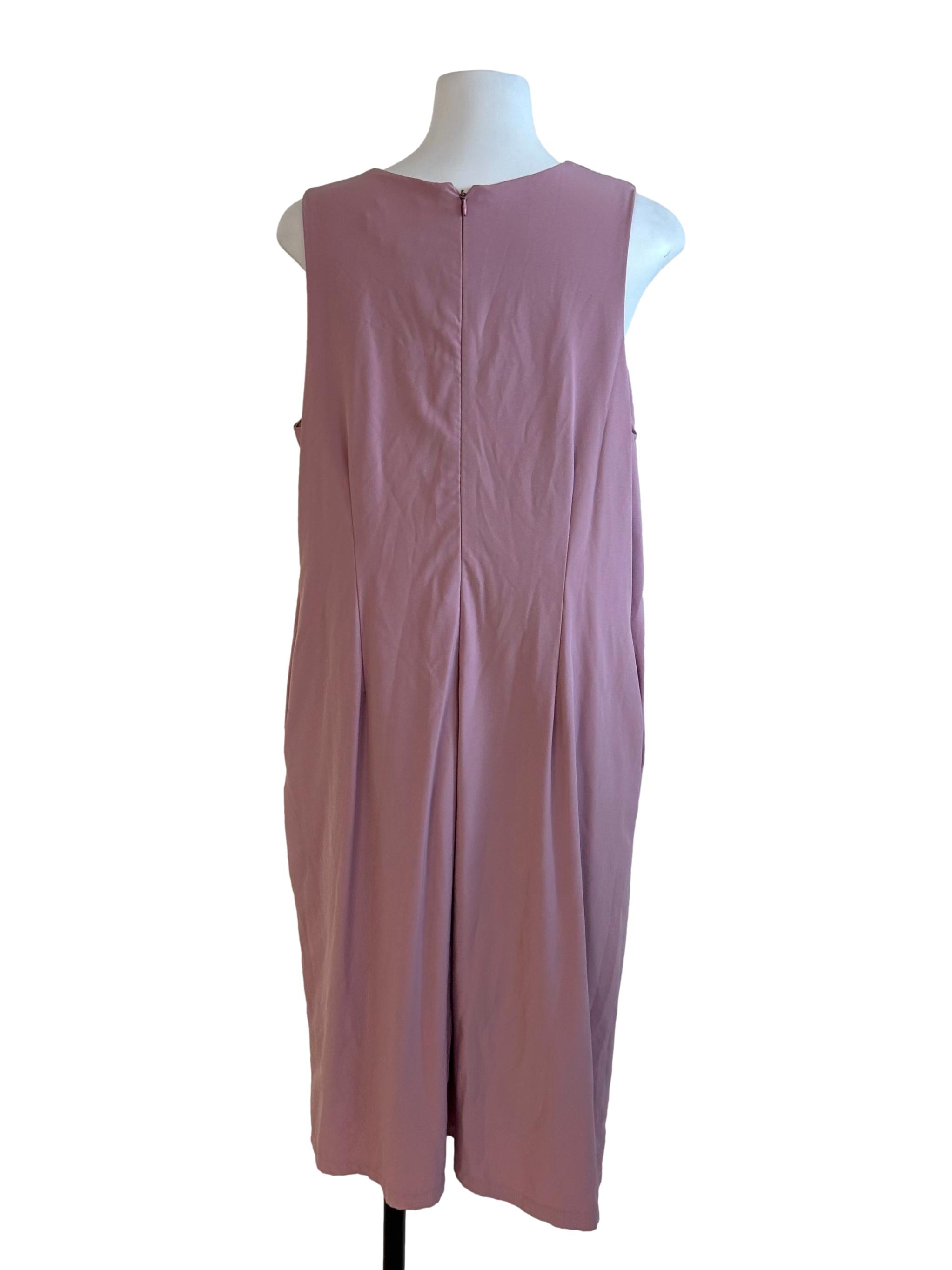 Dusty Pink V Neck Side Pleated Dress