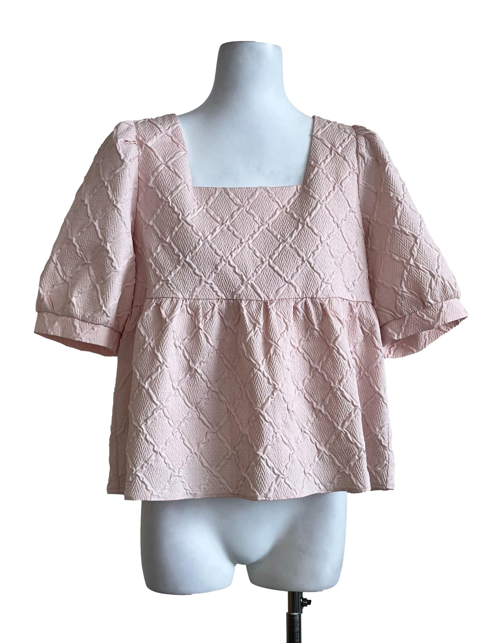 Pink Pattern Short Sleeves Blouse