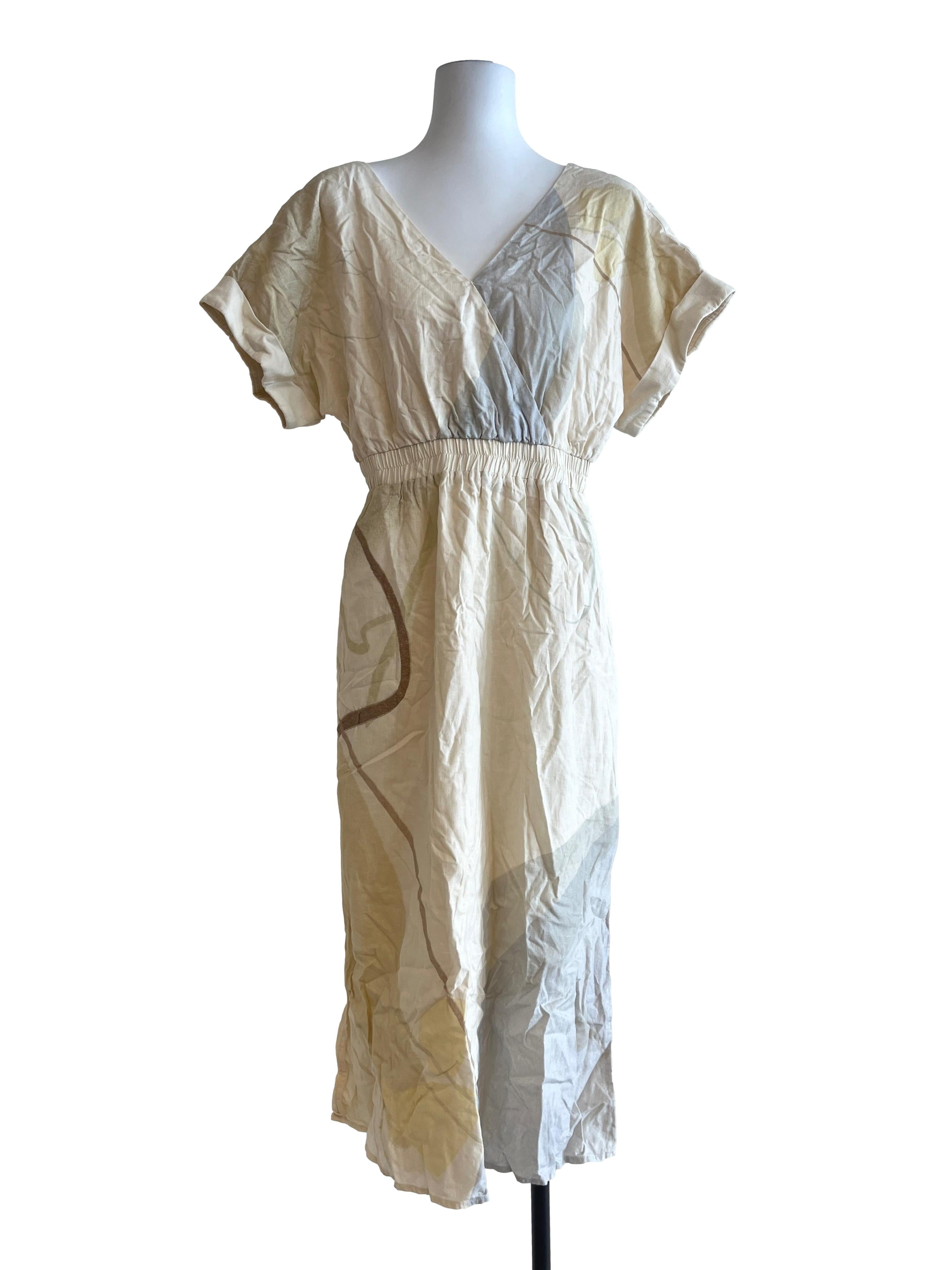 Cream Meadow V-Neck Dress OSN
