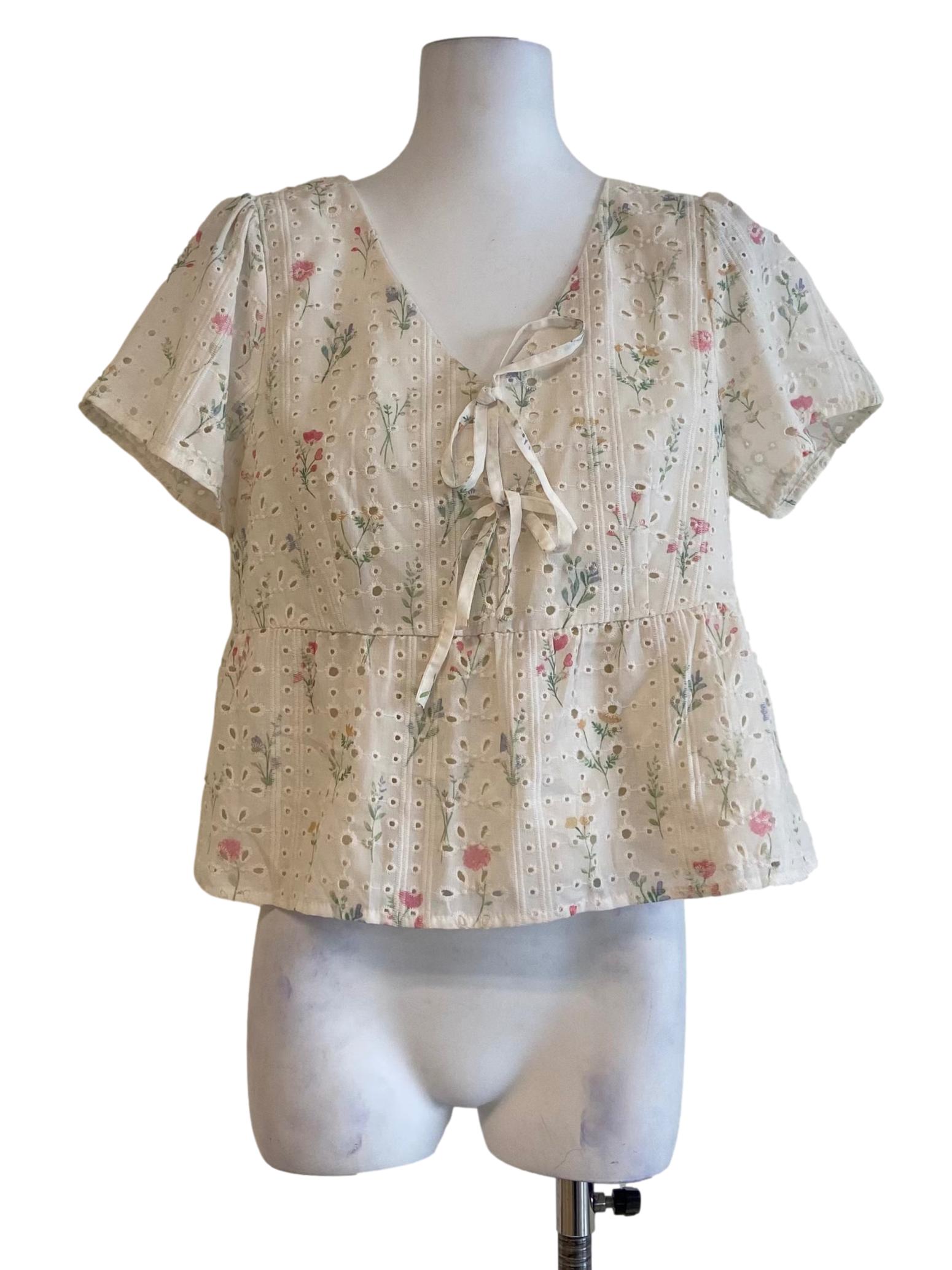 Alabaster Beige Embroidery Floral Peplum Blouse