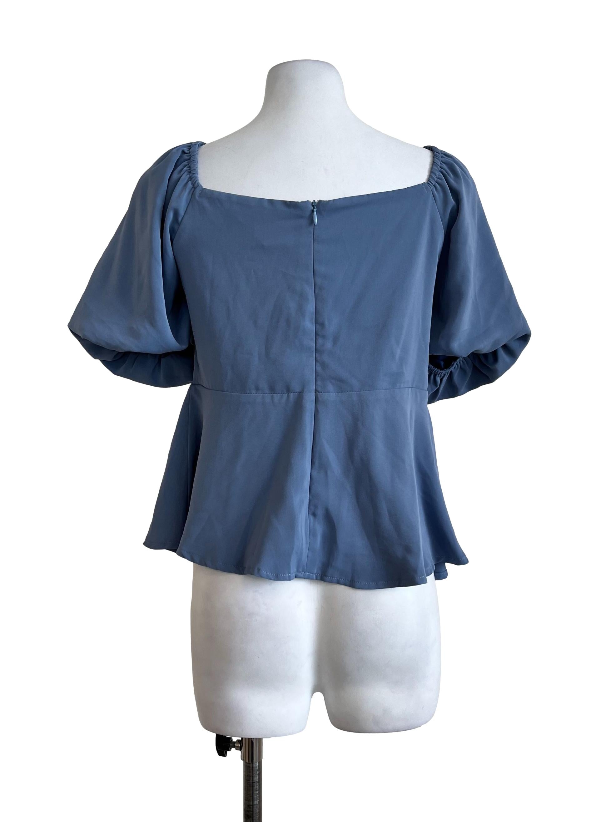 Blue Plain Back Zip Blouse