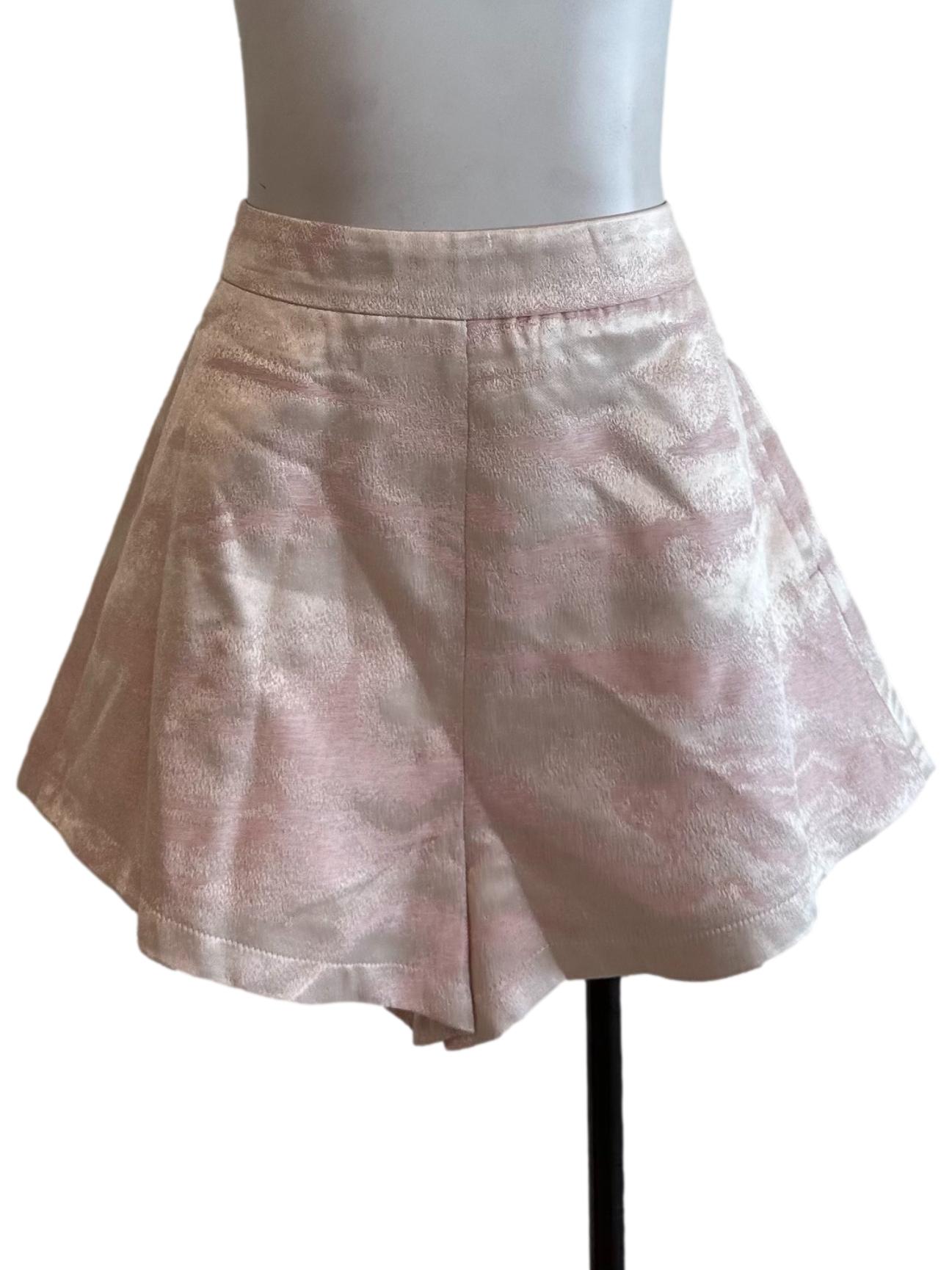 White Pink Soft Brocade Pattern Shorts