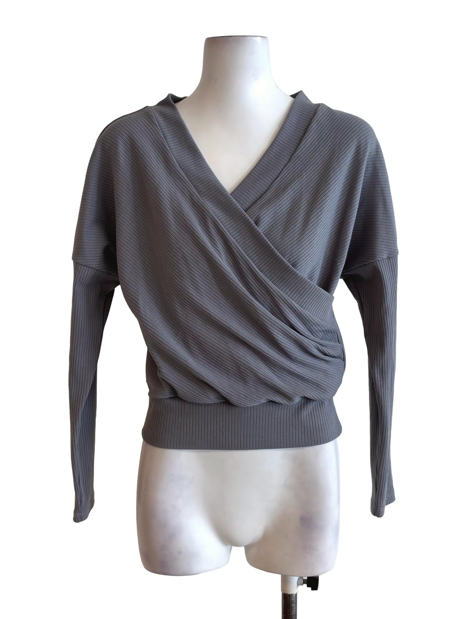 Iron Grey Overlap Knit Long Sleeve Top