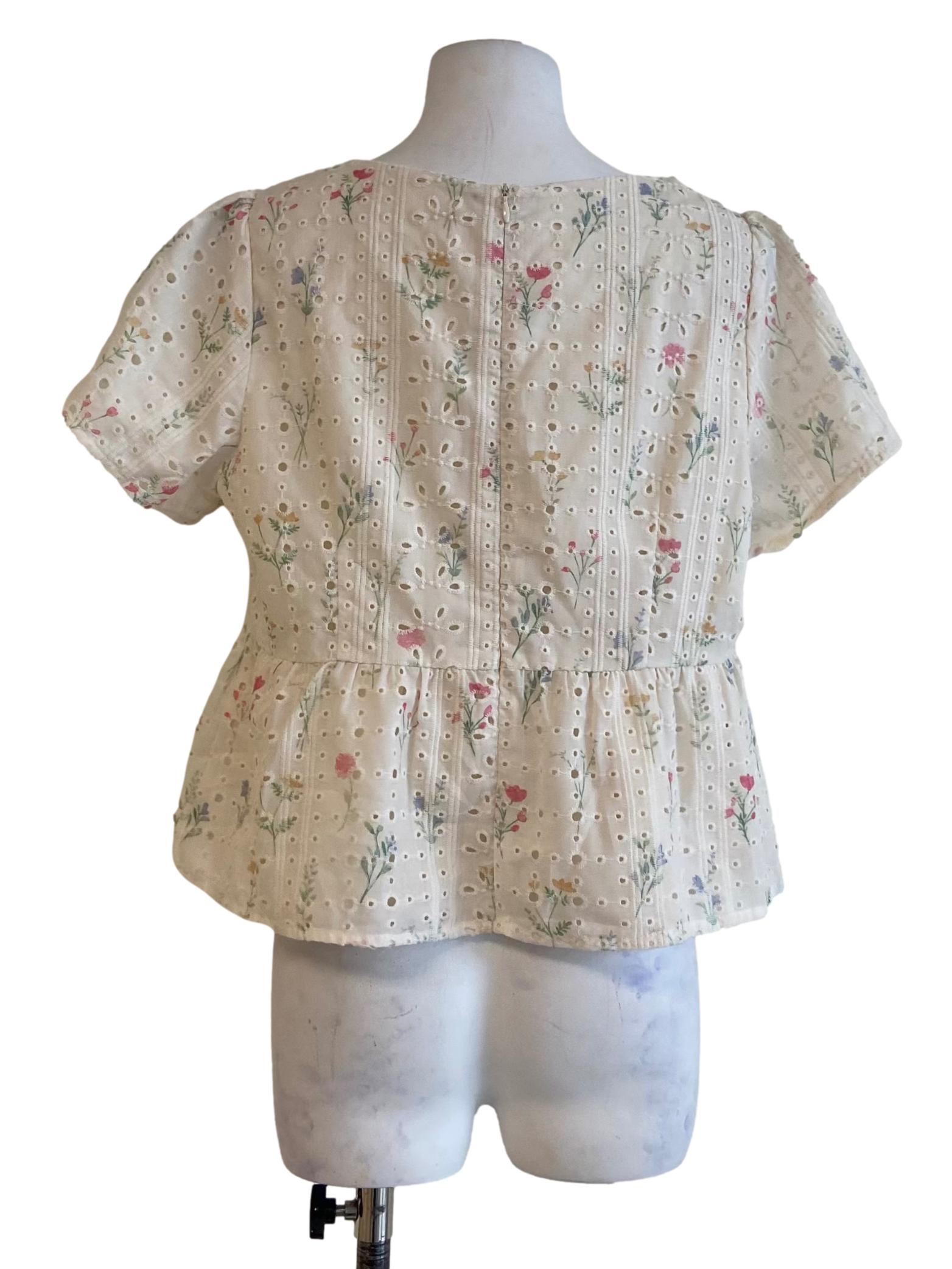 Alabaster Beige Embroidery Floral Peplum Blouse