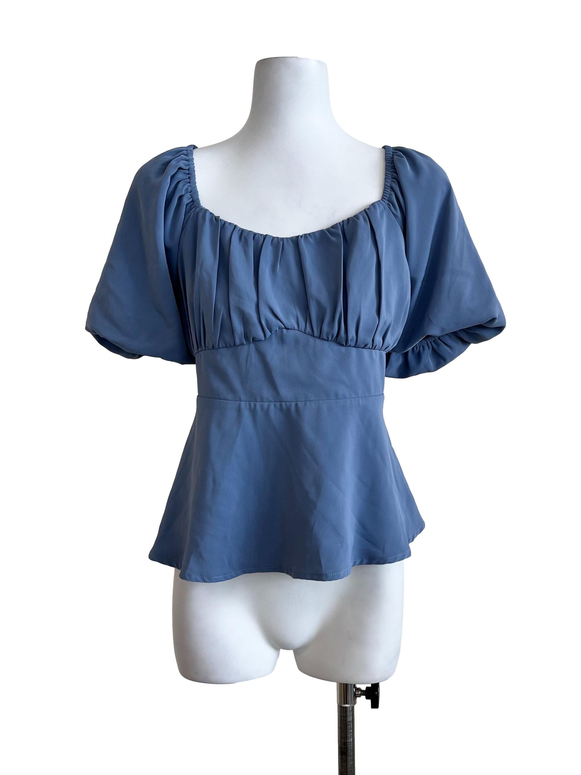 Blue Plain Back Zip Blouse